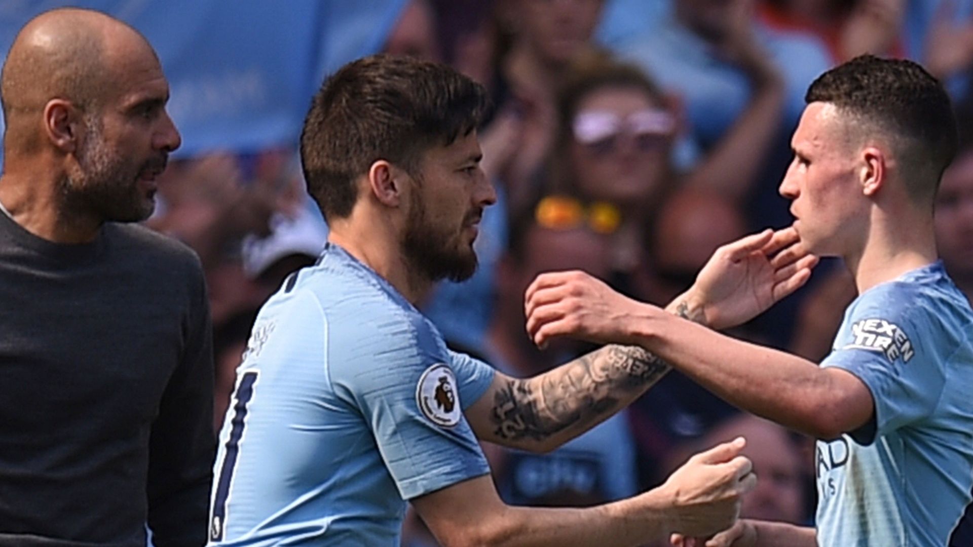 Guardiola, Silva y Foden, Manchester City