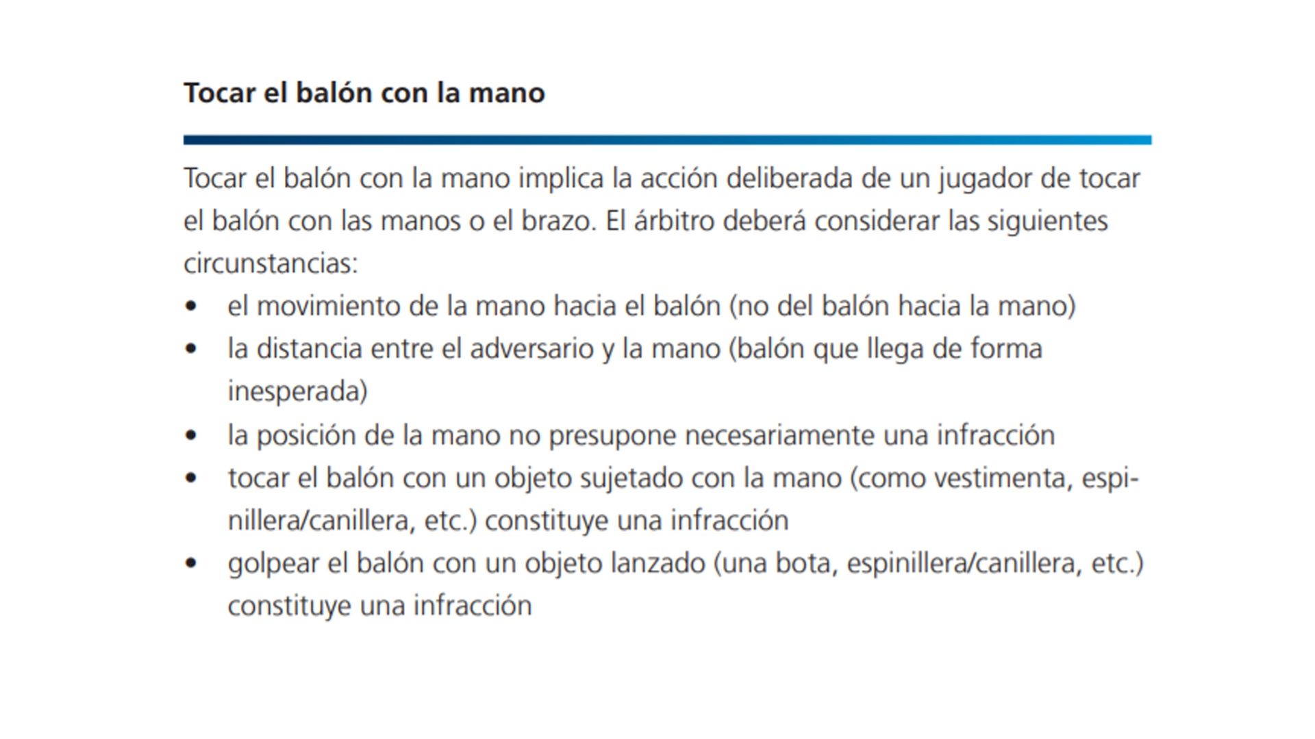 reglamento FIFA sobre las manos