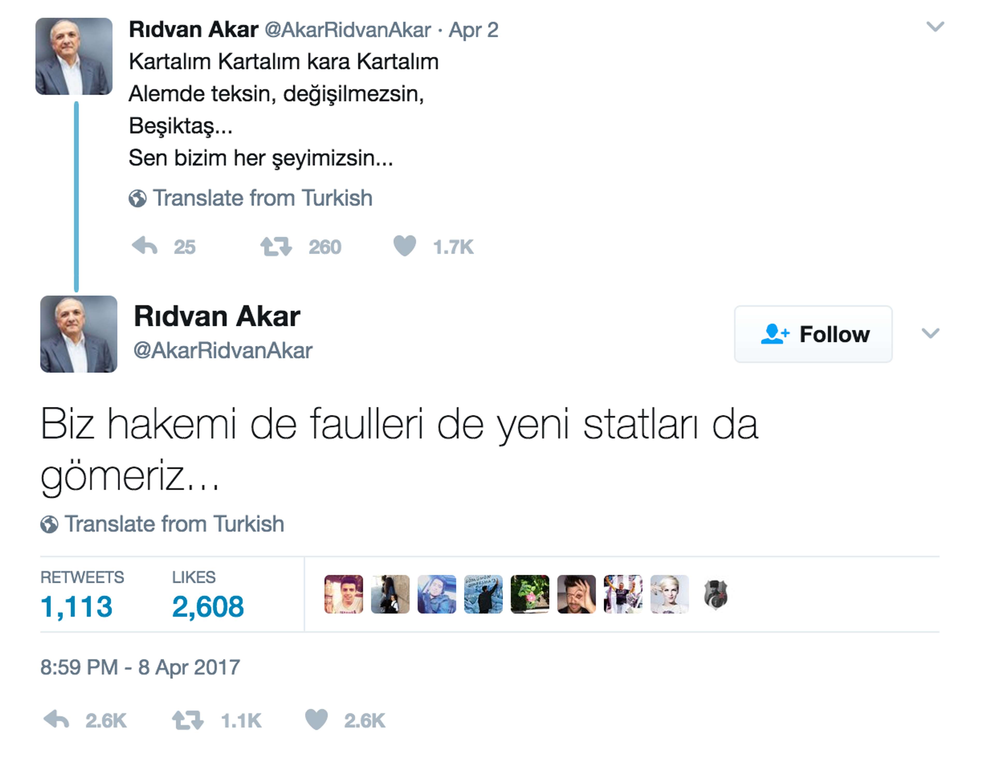 Ridvan Akar Besiktas Trabzonspor tweet