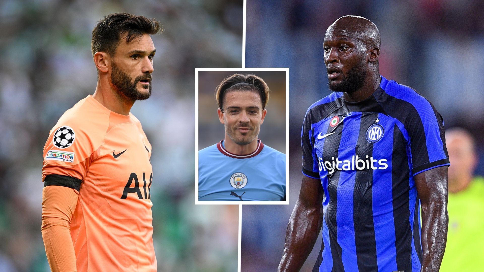 Hugo Lloris Jack Grealish Romelu Lukaku GFX