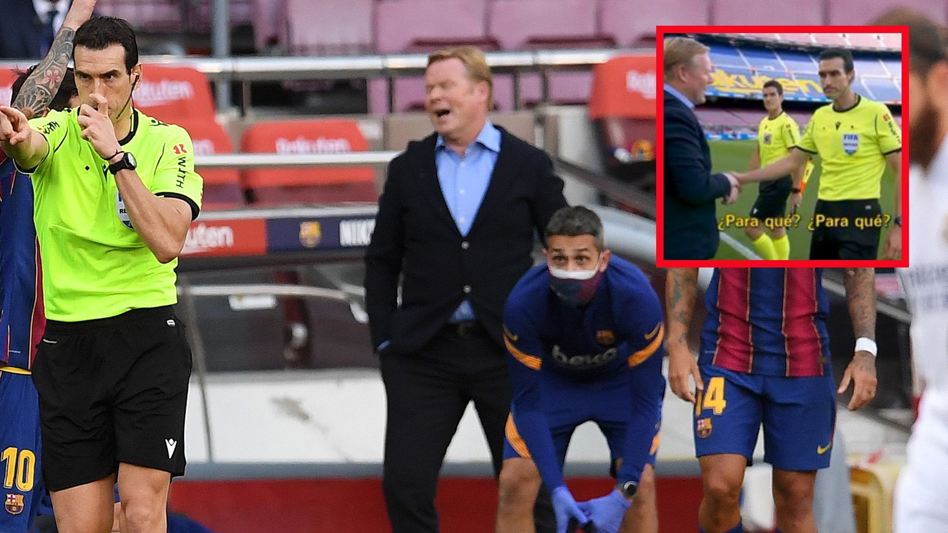 Koeman y Martínez Munuera (Barcelona vs. Real Madrid)