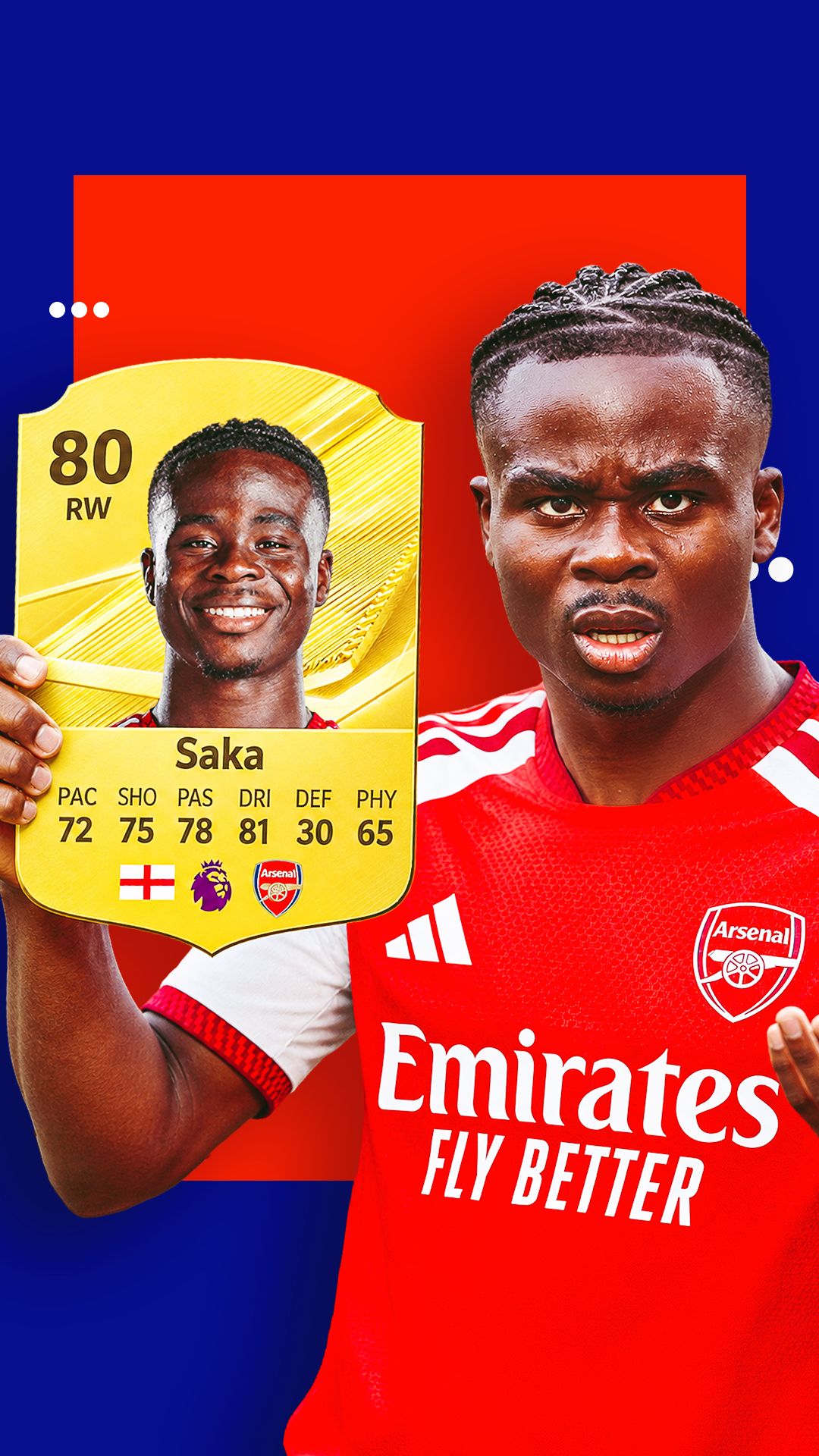 Bukayo Saka EA FC 27 ratings GFX
