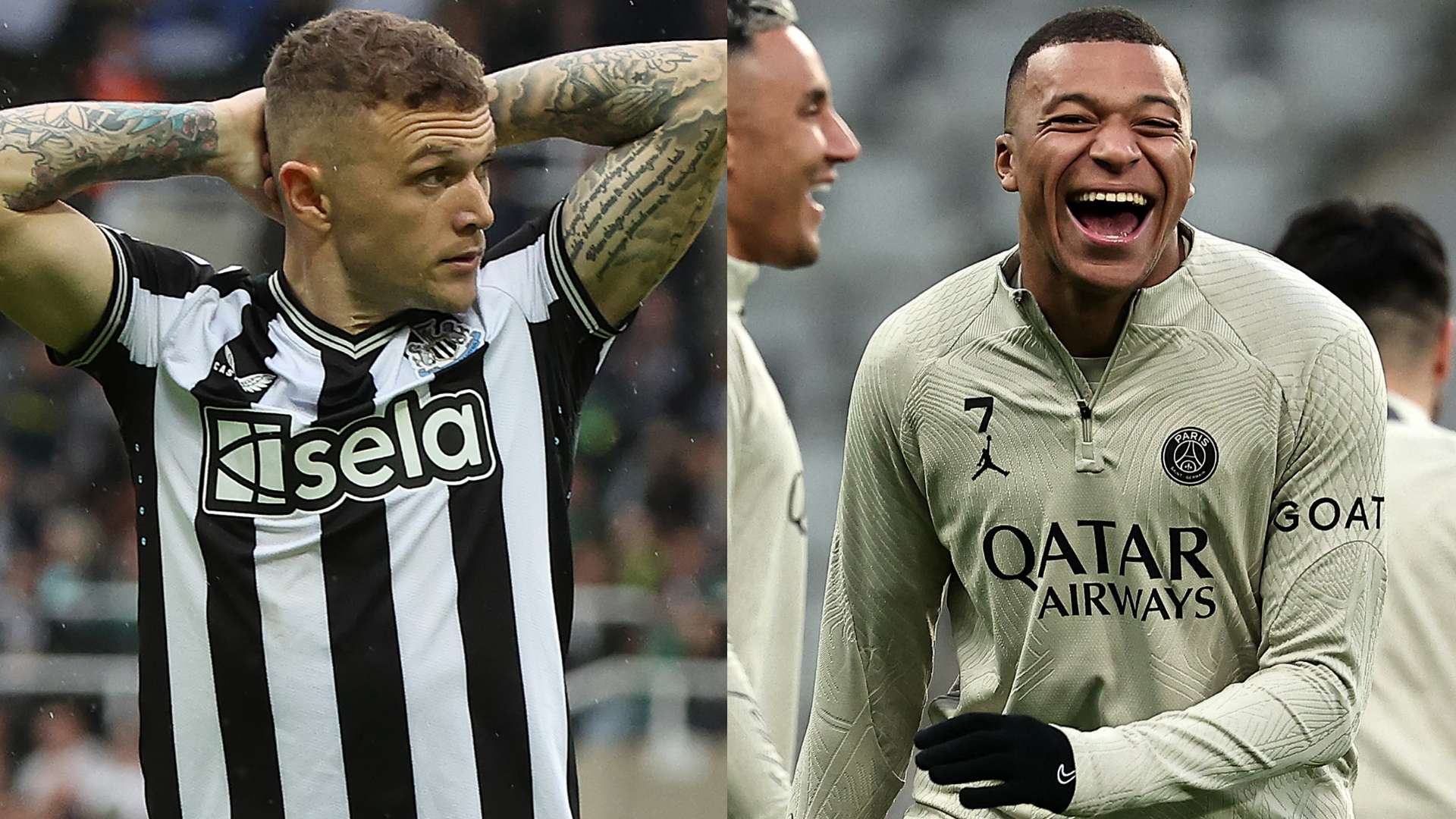 Newcastle United's Kieran Trippier and PSG's Kylian Mbappe