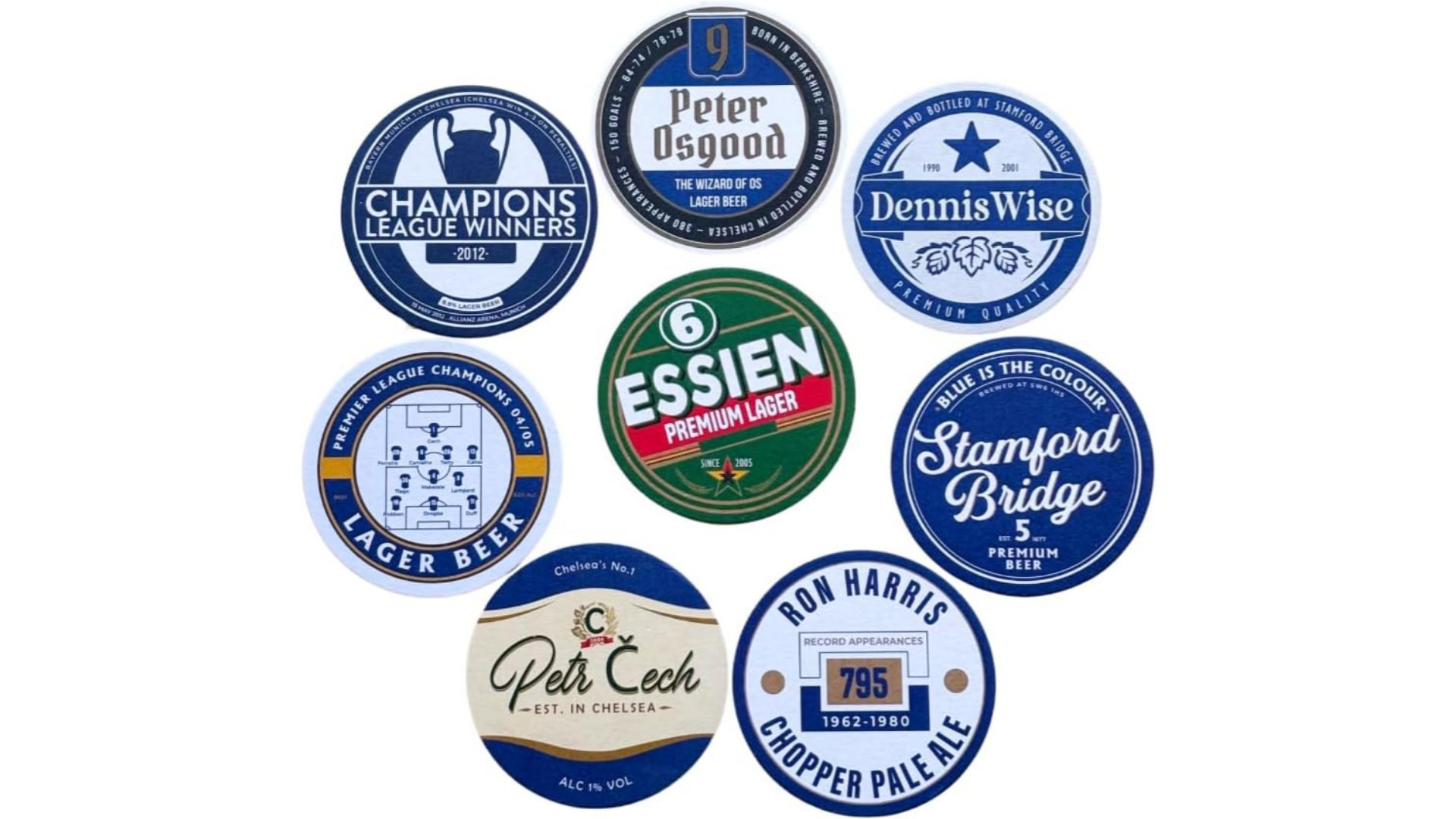 Half Time Club Chelsea 2nd Edition Football Beer Mat Coasters - Perfect for a Gift or Present for Any Chelsea Fan (8-Pack)