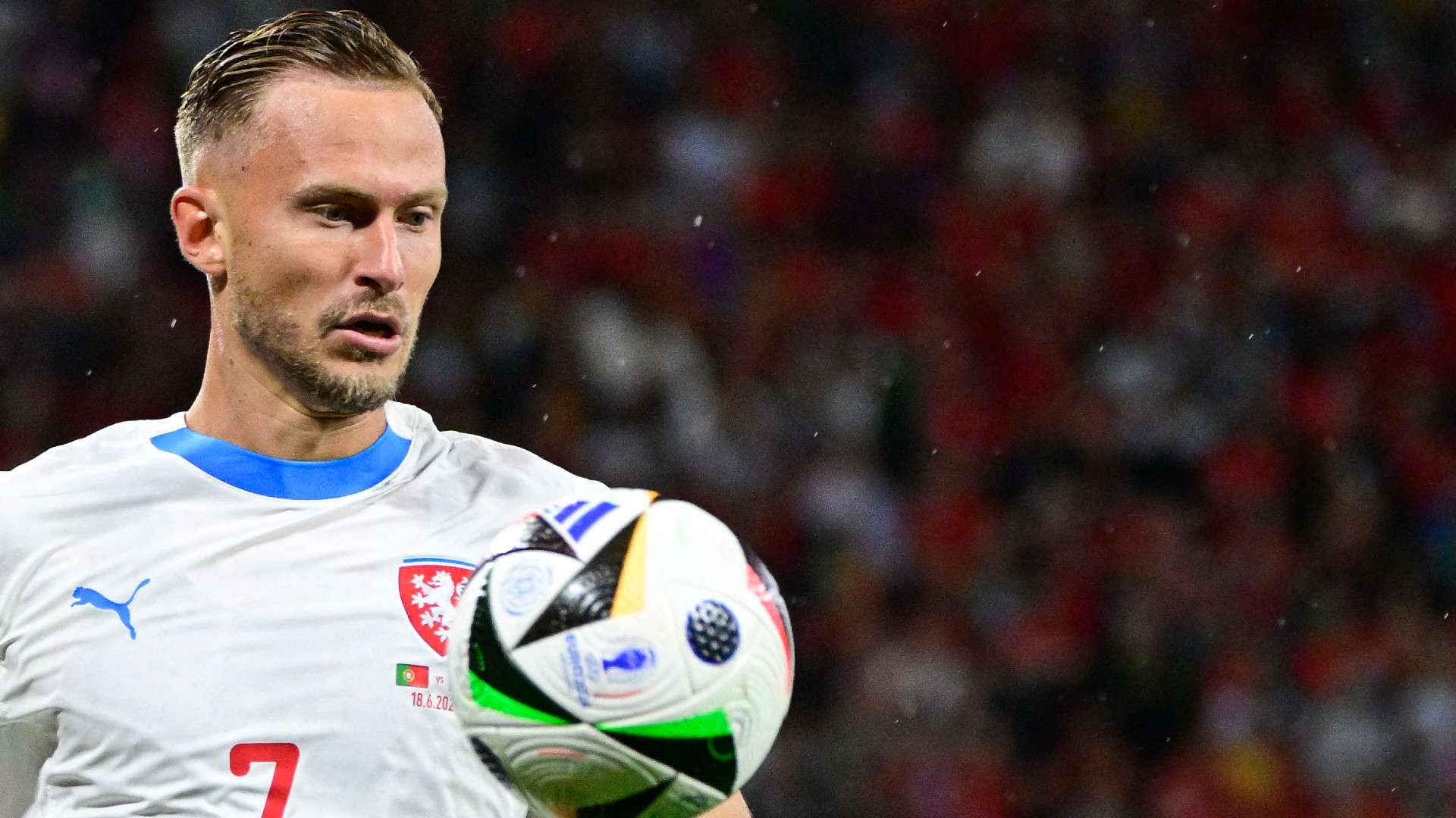 Czech Republic's midfielder #07 Antonin Barak controls the ball