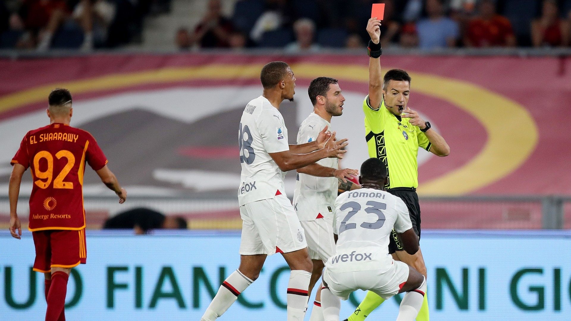 Tomori red card Roma Milan