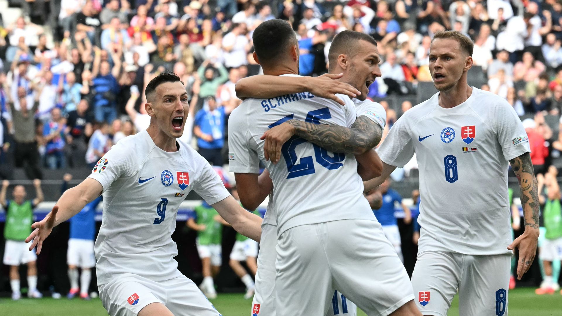 Slovakia celebrates goal against Belgium