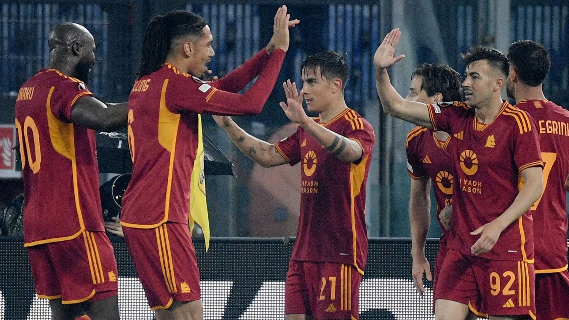 Roma celebrates goal against Milan