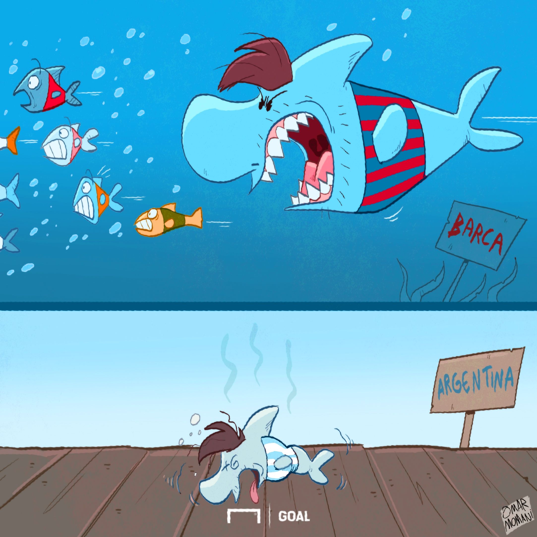 Cartoon Messi The Shark | Barcelona & Argentina