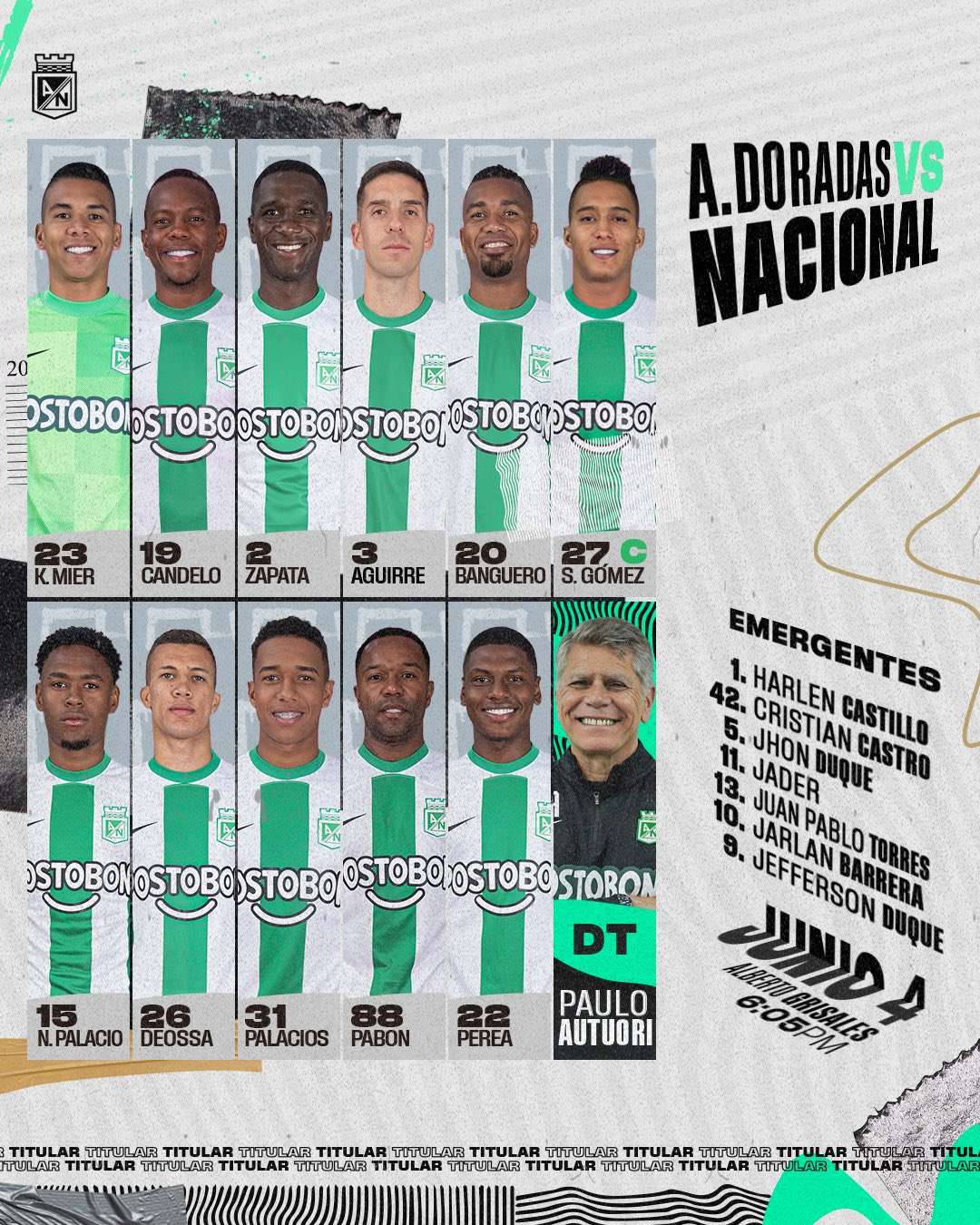 Nómina Atlético Nacional Fecha 24 Liga BetPlay 2023