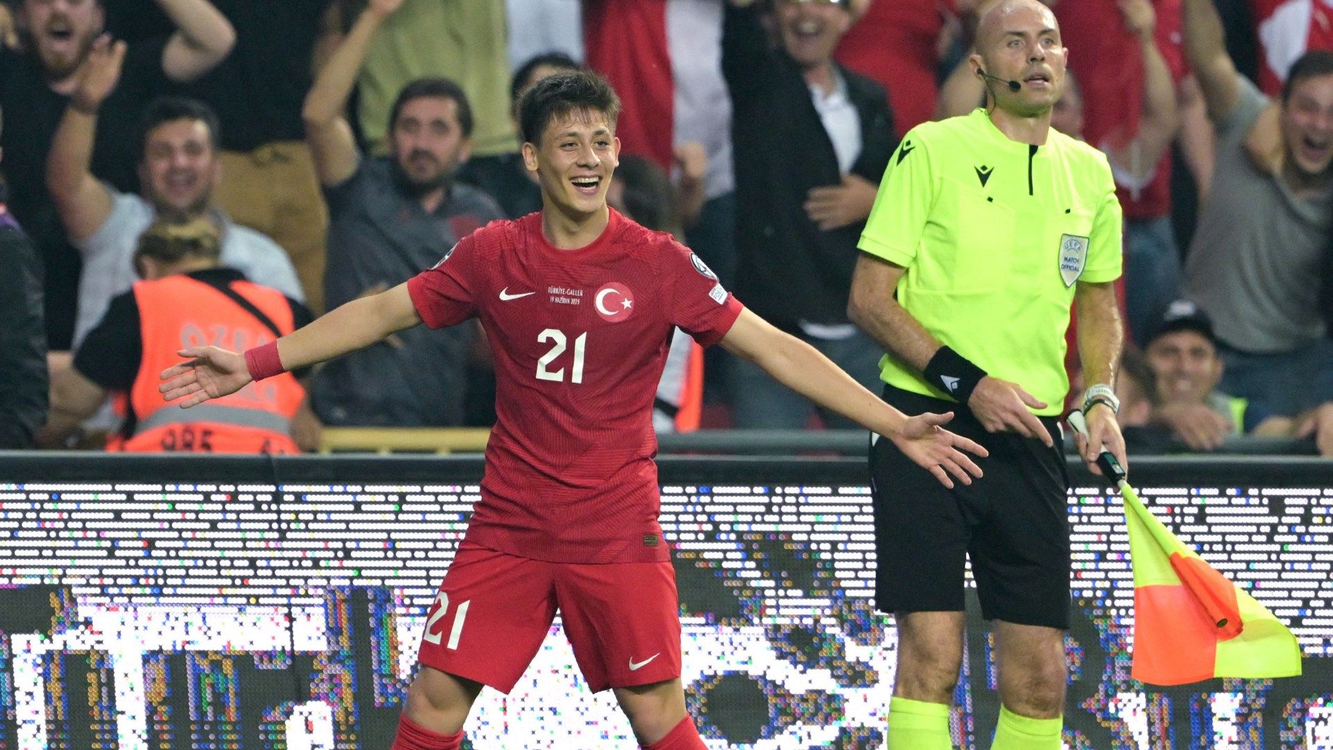 Arda Guler celebrates scoring against Wales for Turkey 2023