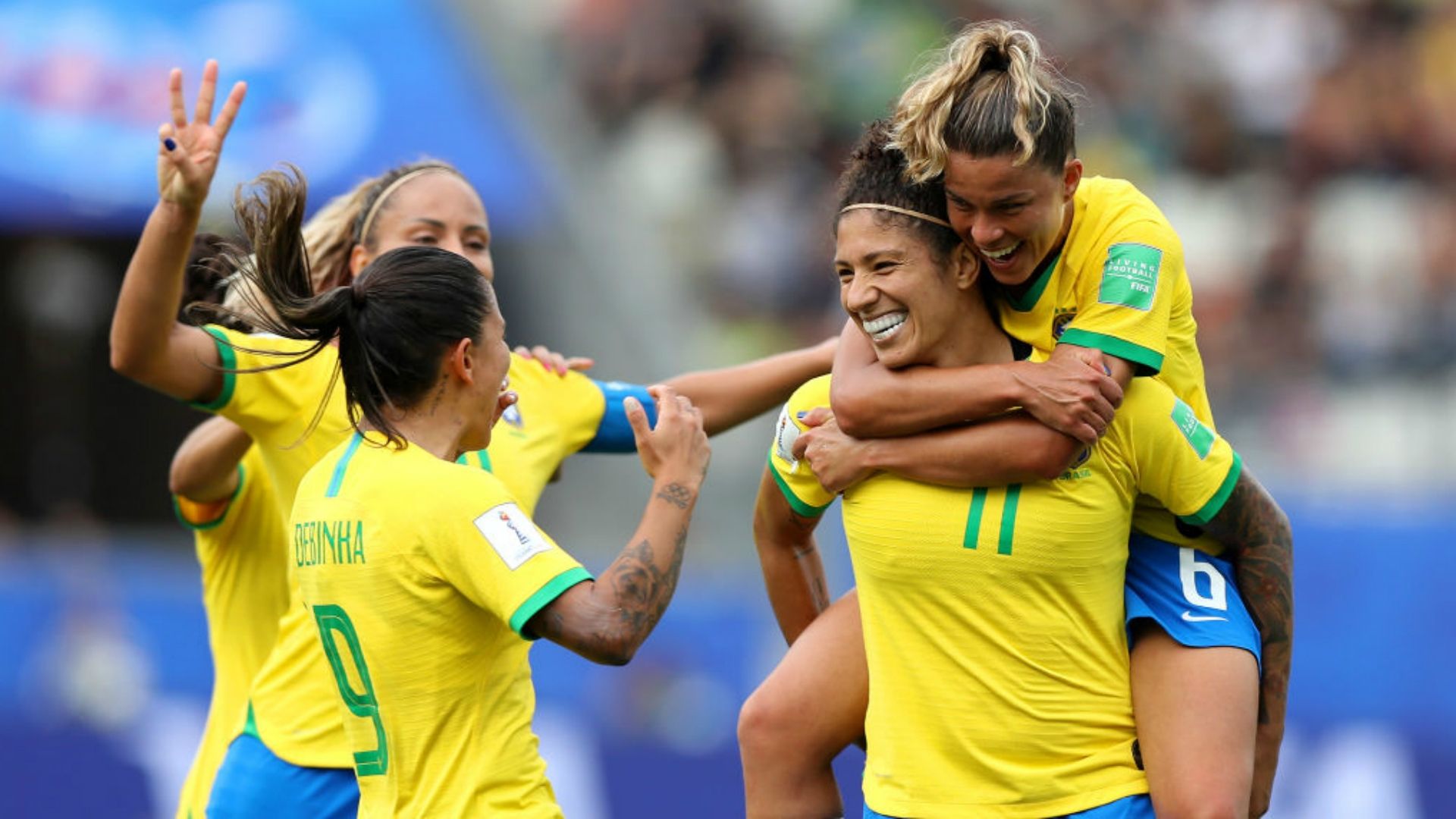 Cristiane, Tamieres e Debinha Brasil Jamaica Copa do Mundo Feminina 2019