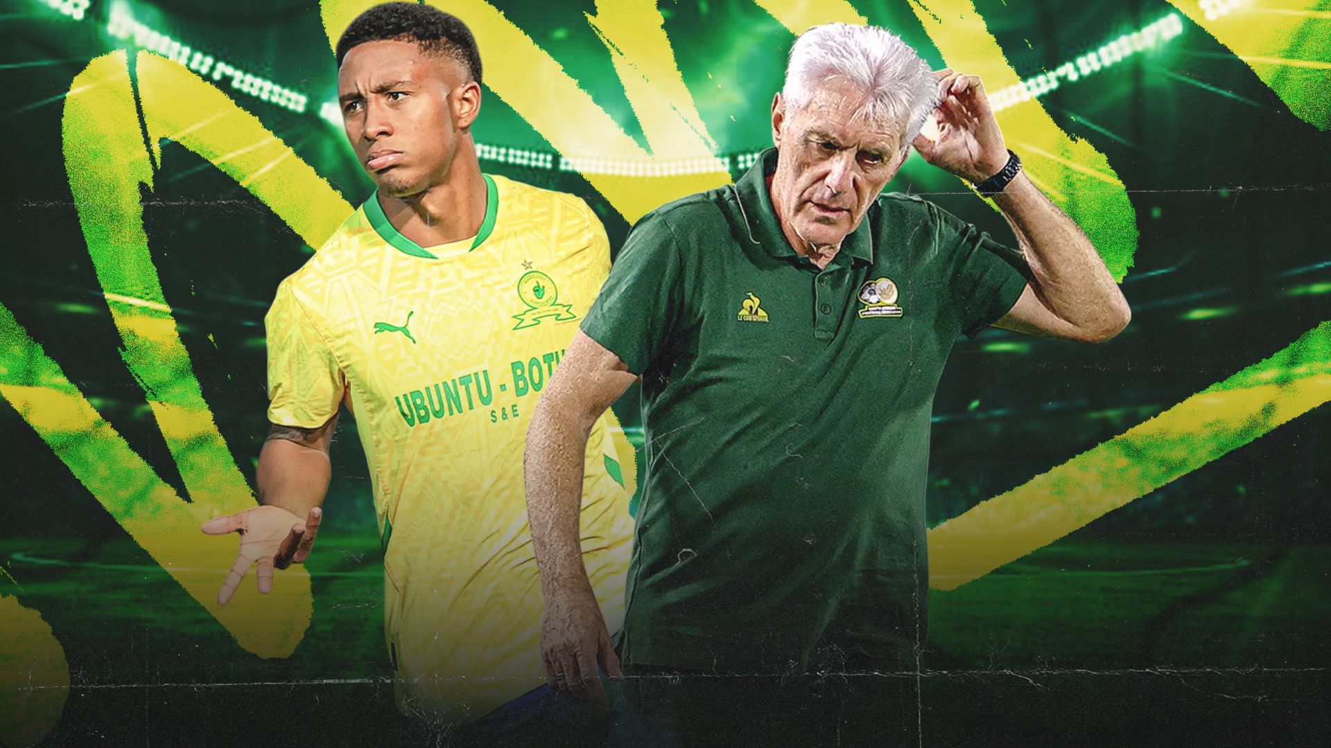 Lucas Ribeiro of Mamelodi Sundowns and Hugo Broos of Bafana Bafana 16-9