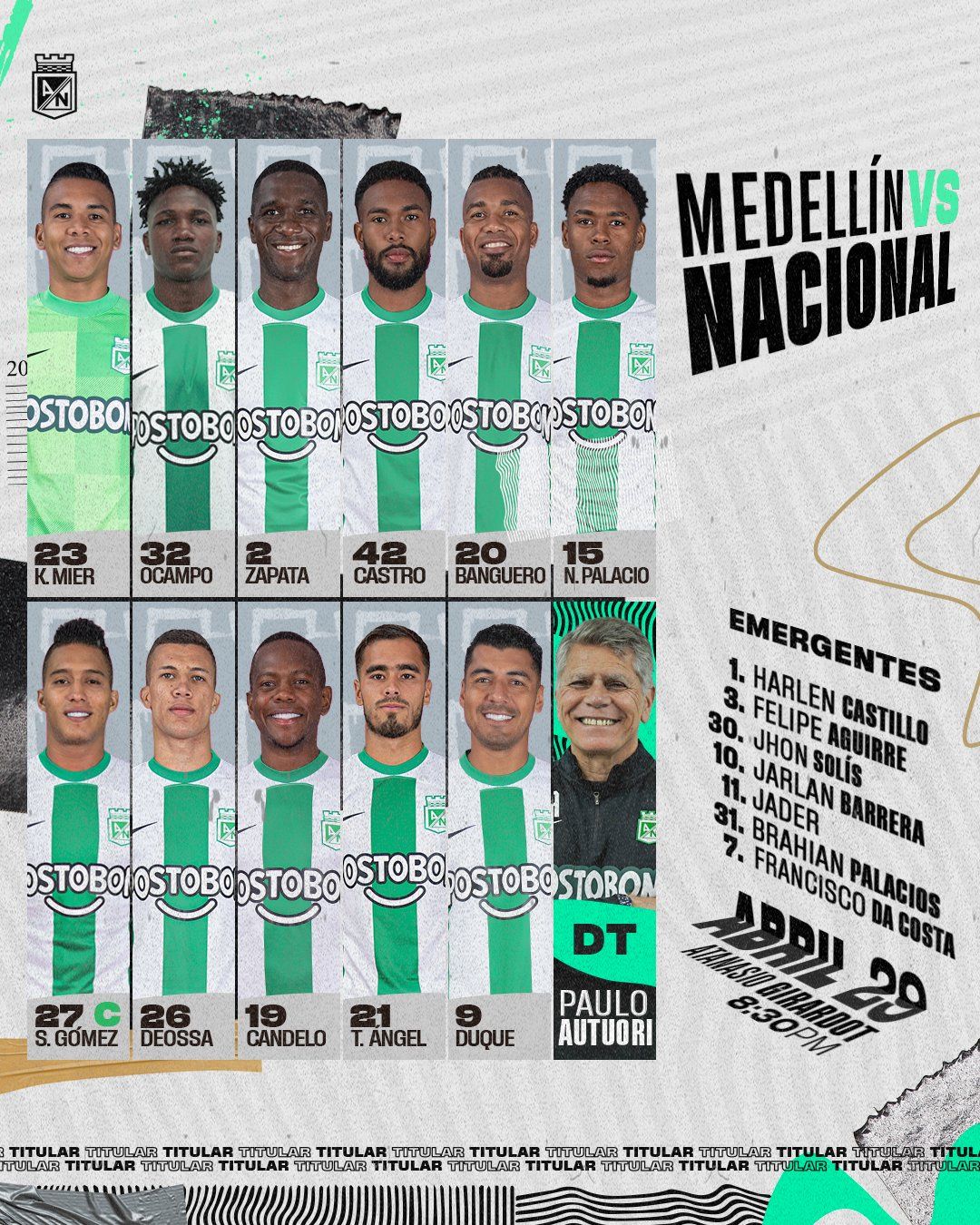 Nómina Atlético Nacional Fecha 17 Liga BetPlay 2023