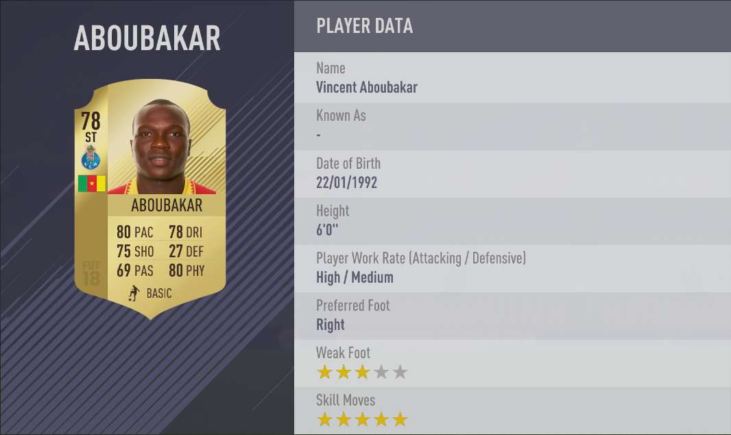 Vincent Aboubakar FIFA 18 Skill Players