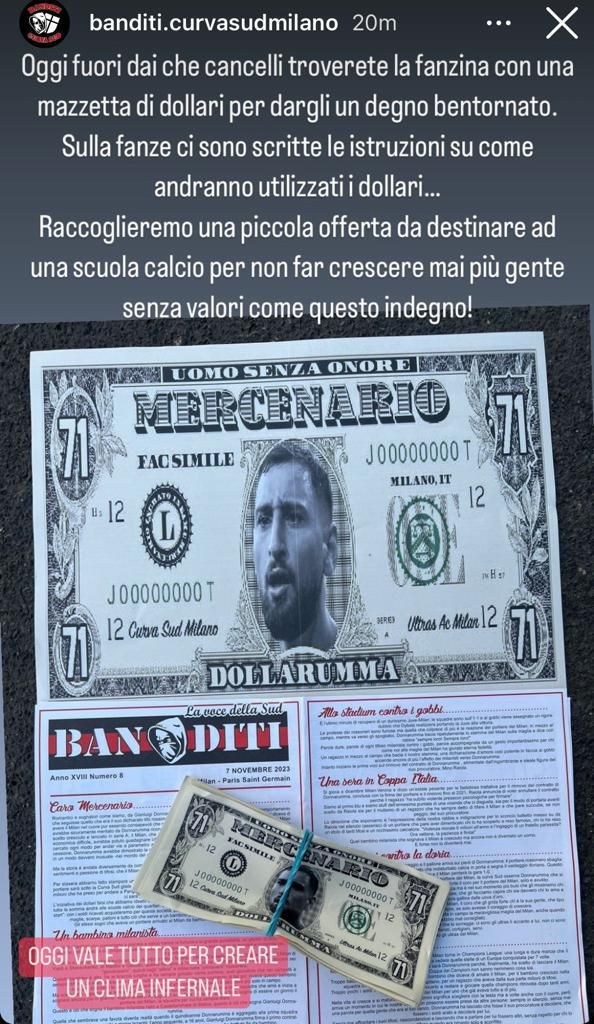 Curva Sud Gianluigi Donnarumma Instagram Story 07112023