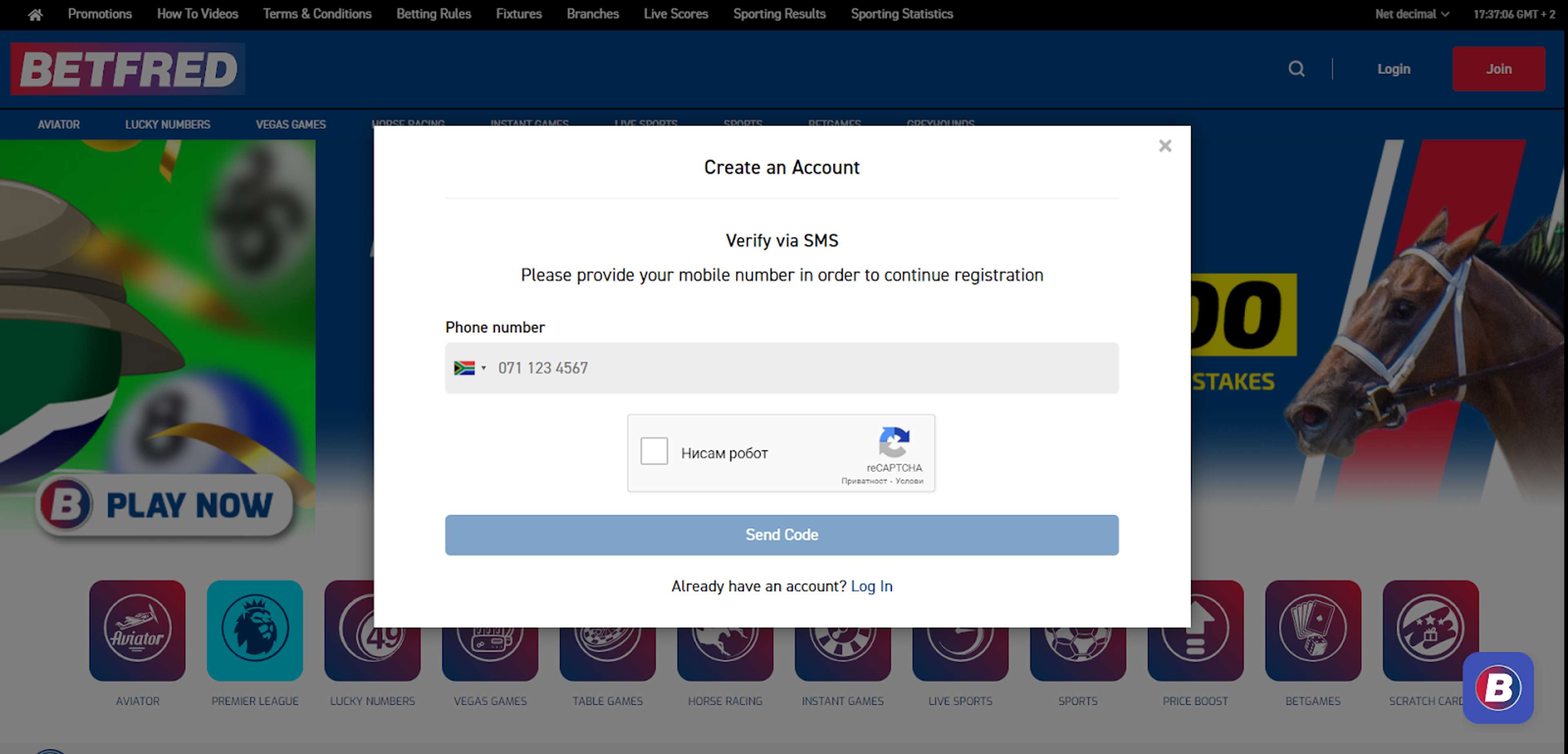 Betfred Account Creation form