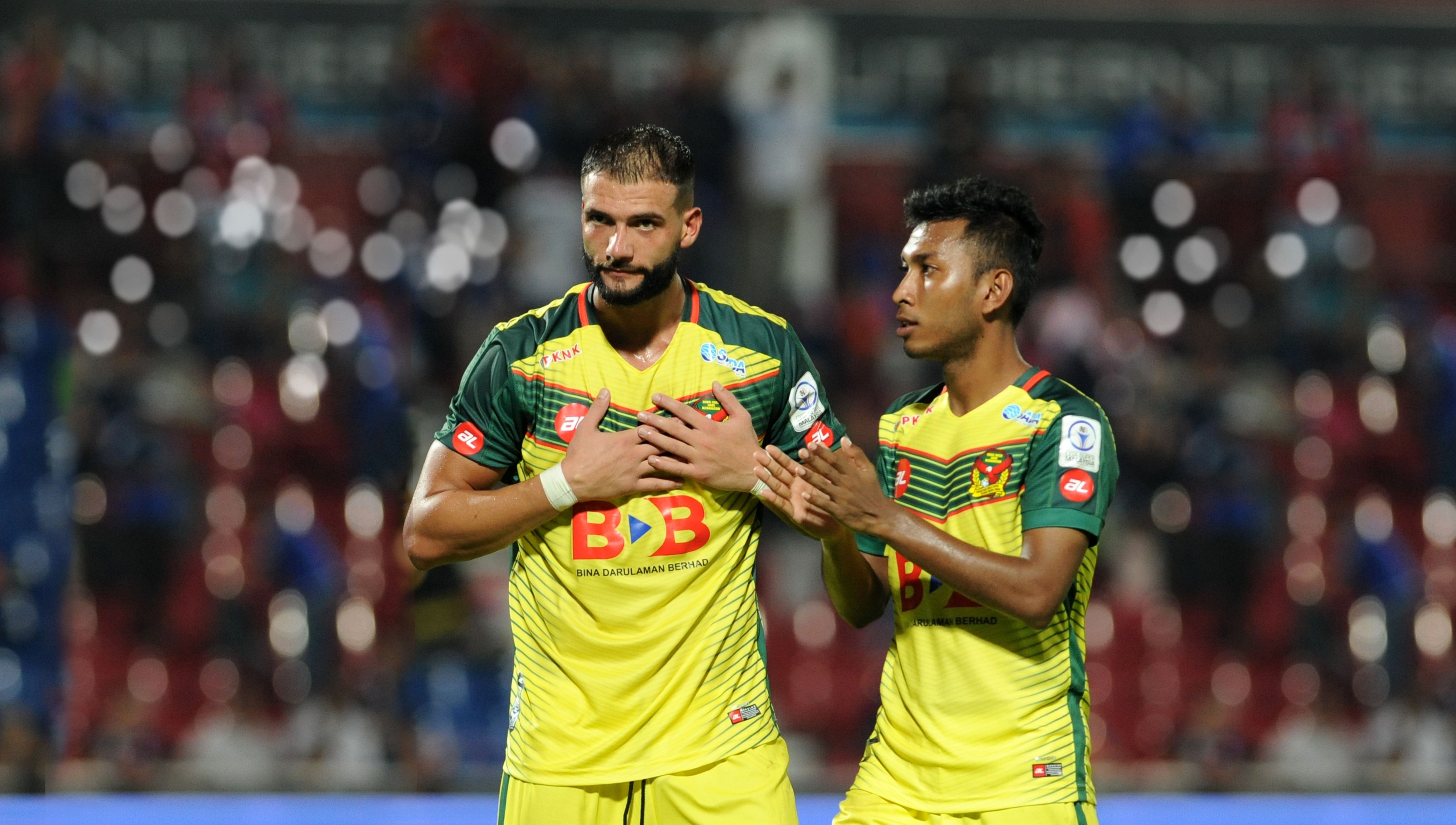 Kedah's Liridon Krasniqi (left) shows his appreciation towards the fans after the match against Johor Darul Ta'zim 20/1/2017