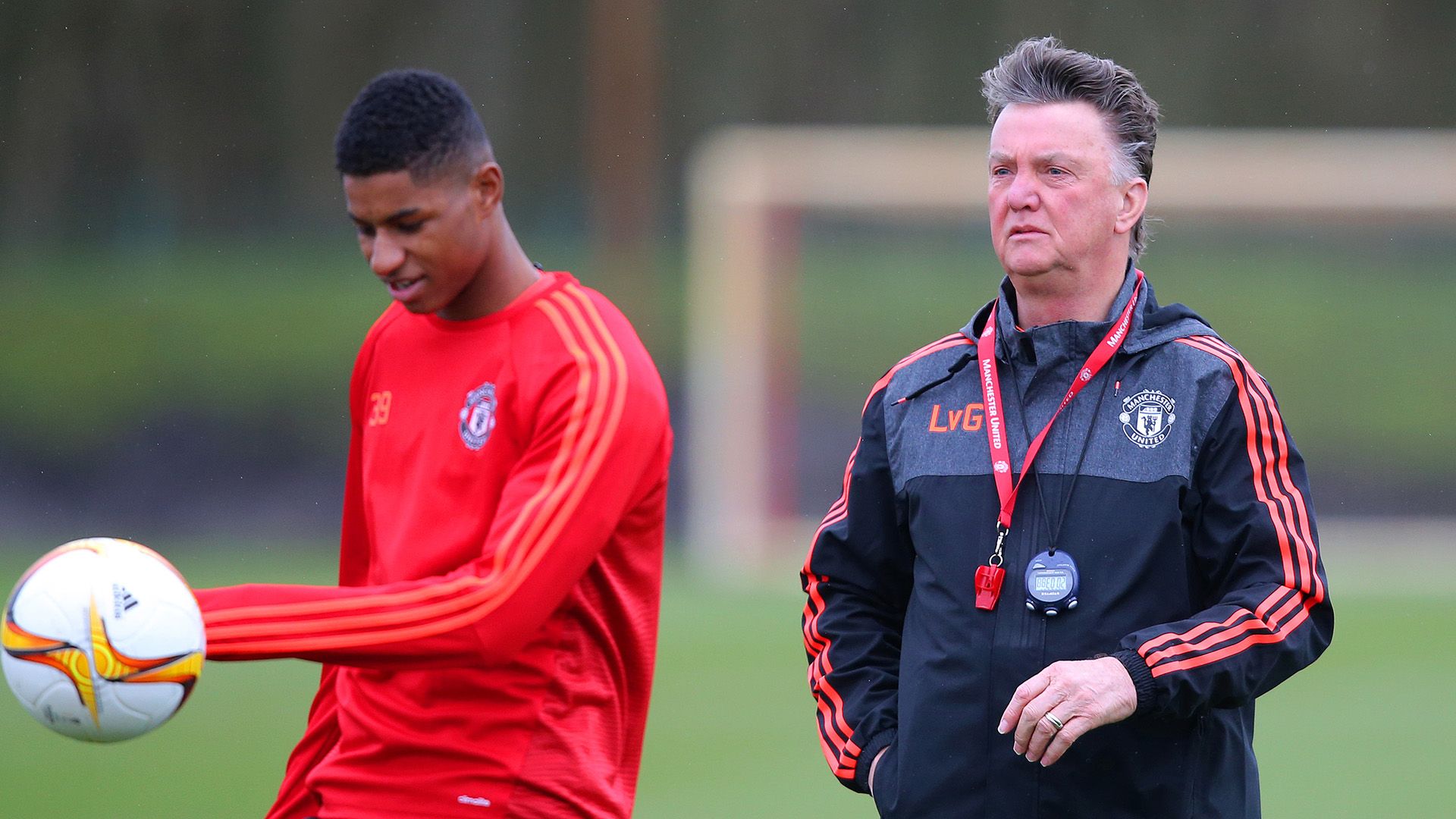 Marcus Rashford Louis van Gaal Manchester United training 03092016