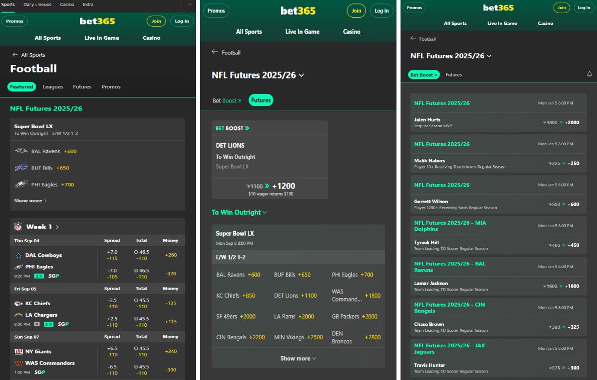 bet365 nfl betting