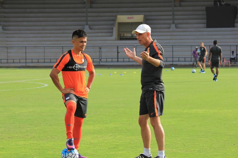 Indian international Sunil Chhetri with gaffer Stephen Constantine