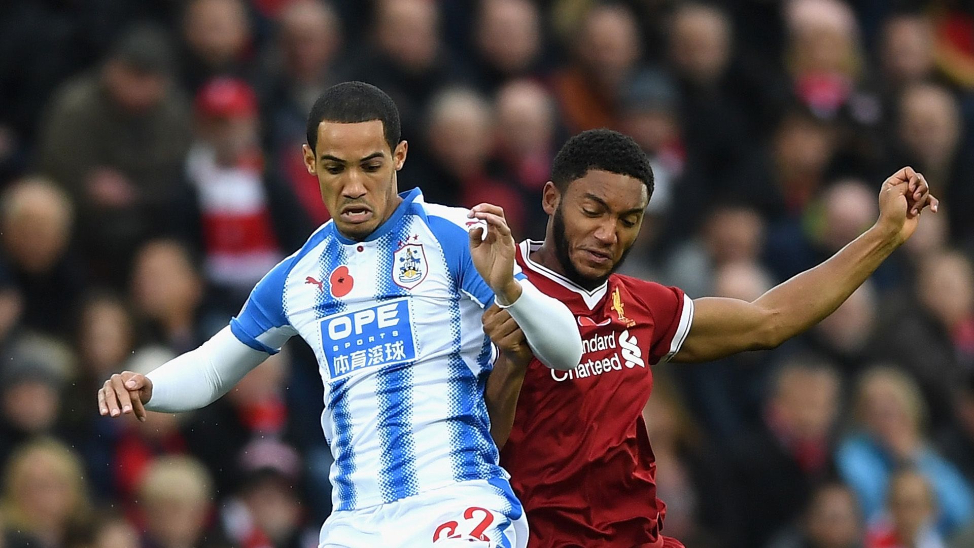 Tom Ince Joe Gomez Liverpool Huddersfield Town