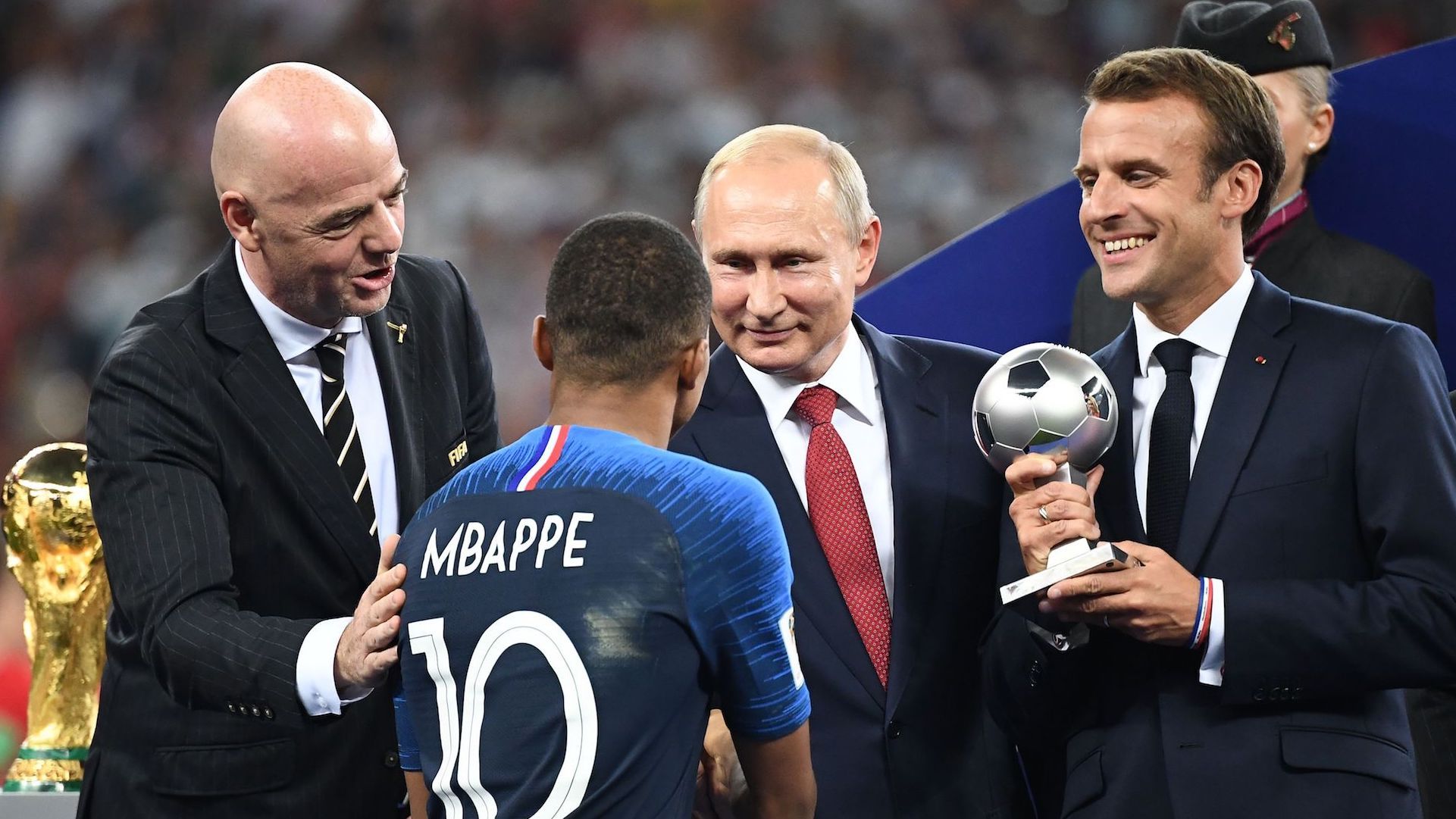 Gianni Infantino, Vladimir Putin, Emmanuel Macron