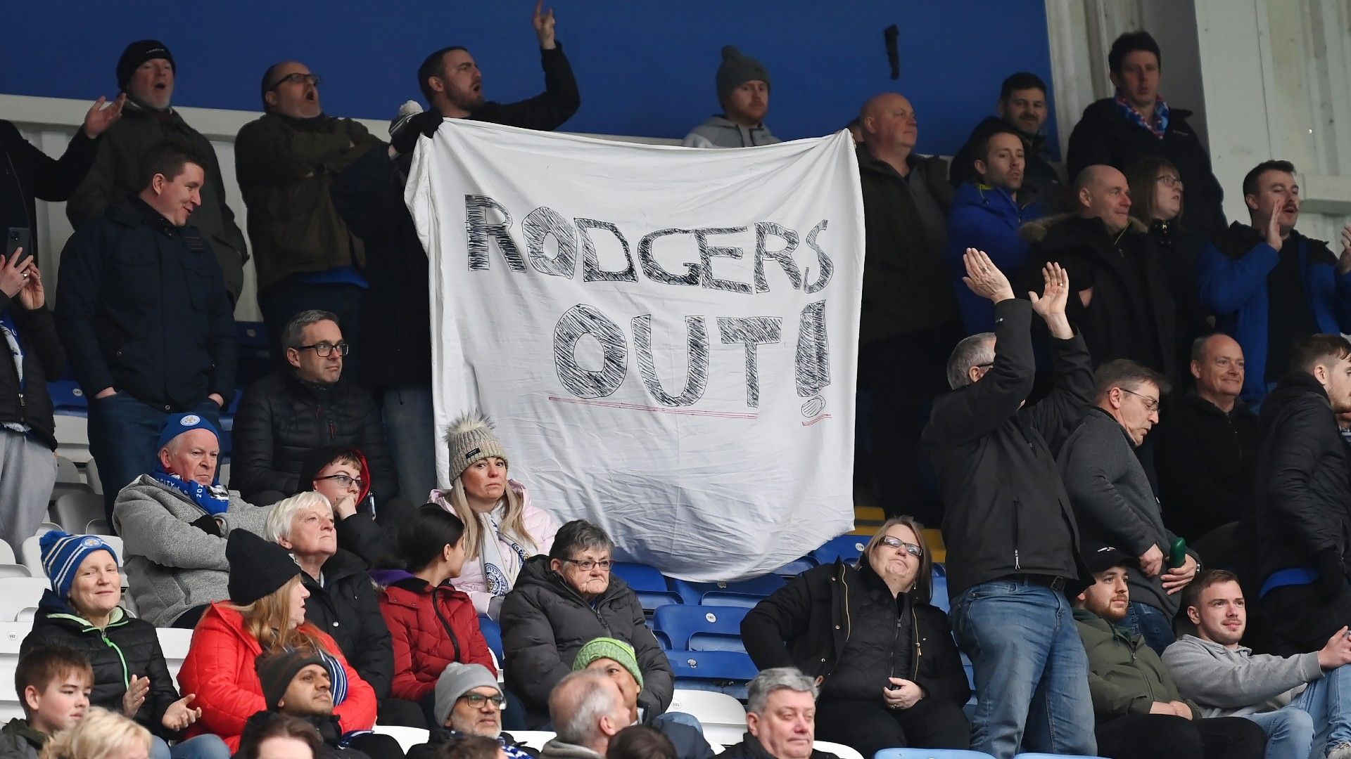 Rodgers Out banner Leicester