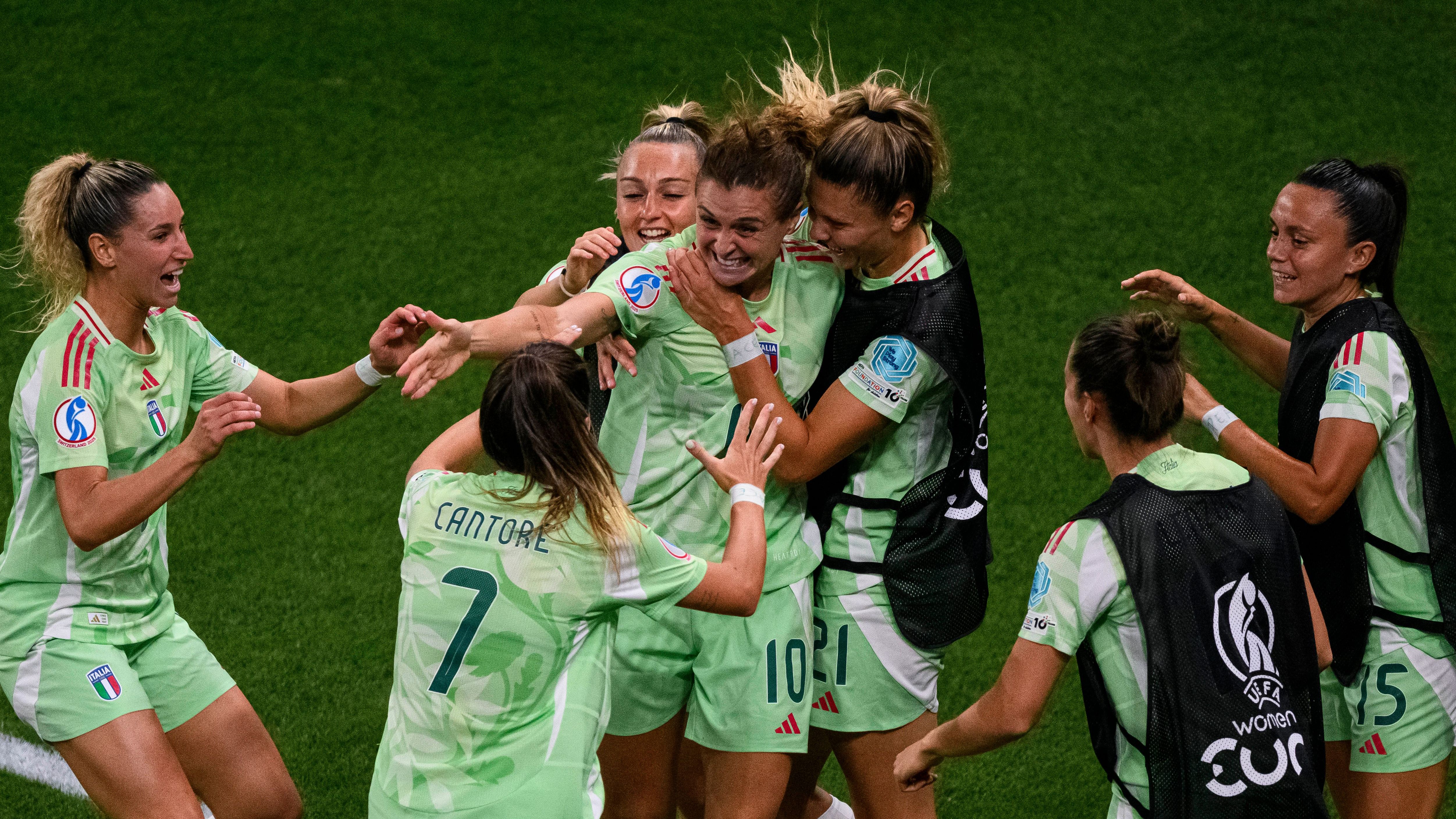 Cristiana Girelli celebrates with Italy team-mates