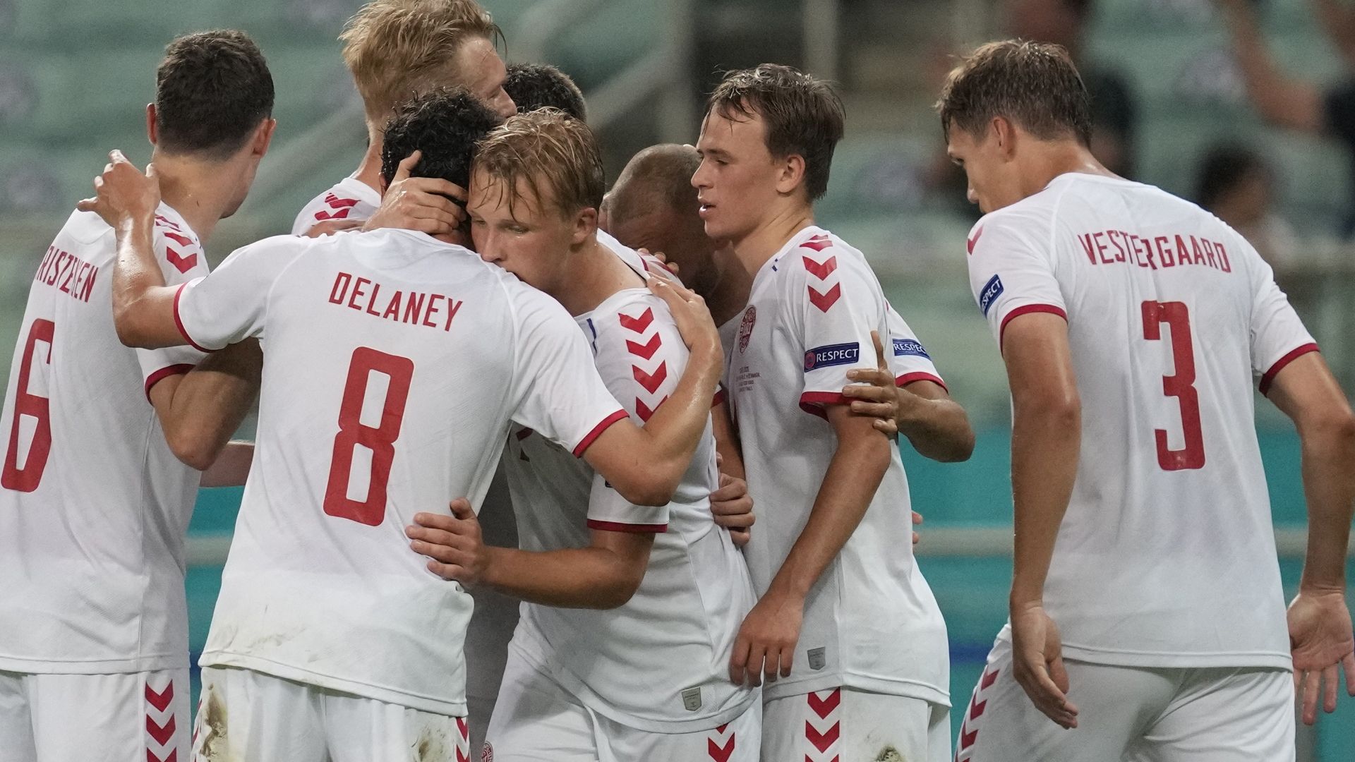 Denmark celebrate goal vs Czech Republic, Euro 2020