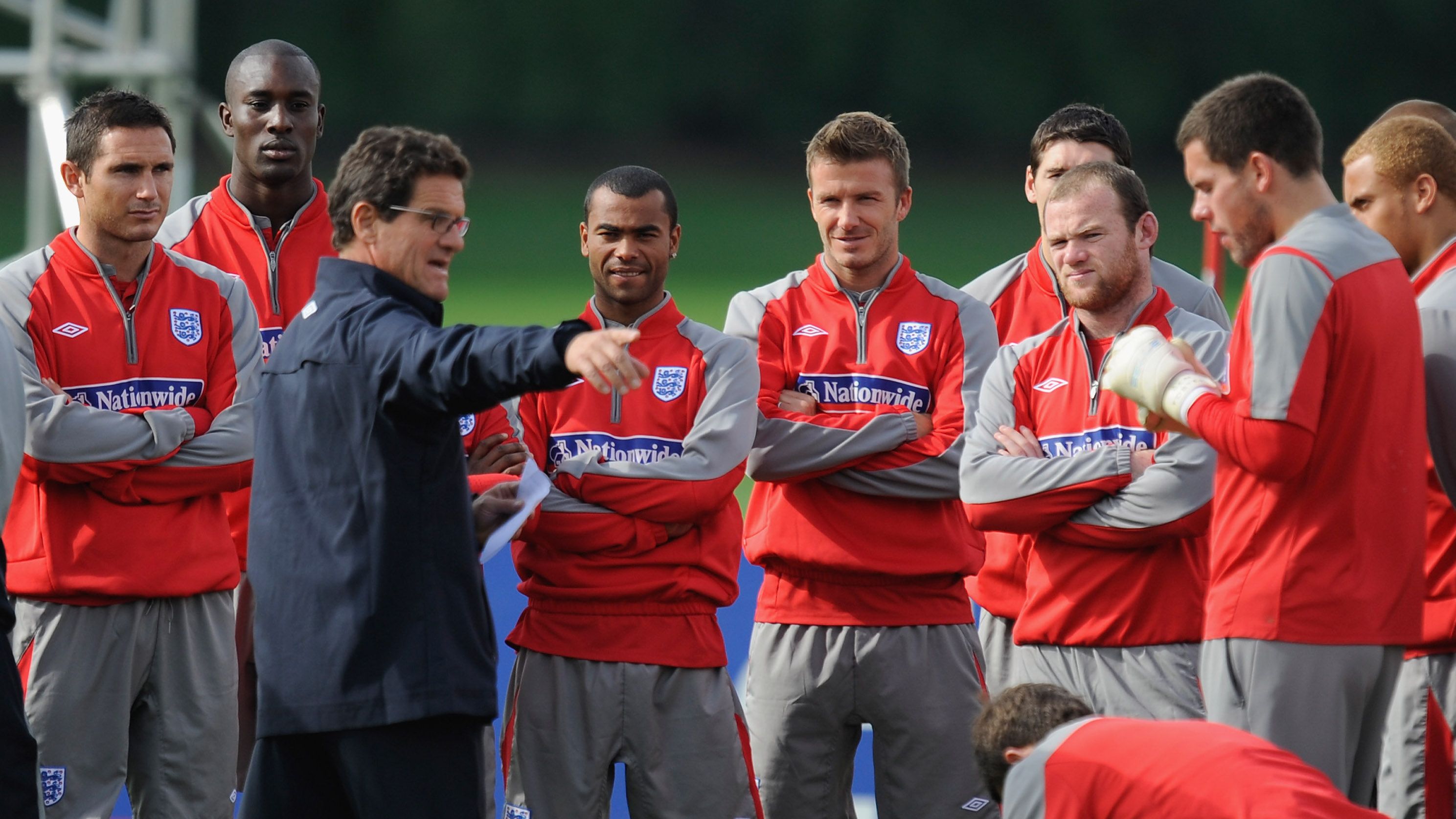 Fabio Capello Lampard Cole Beckham Rooney Foster