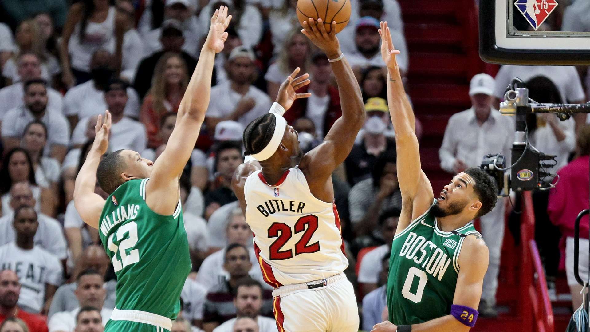 Jimmy Butler e Jayson Tatum, Miami Heat x Boston Celtics, NBA Play-offs 2021/22