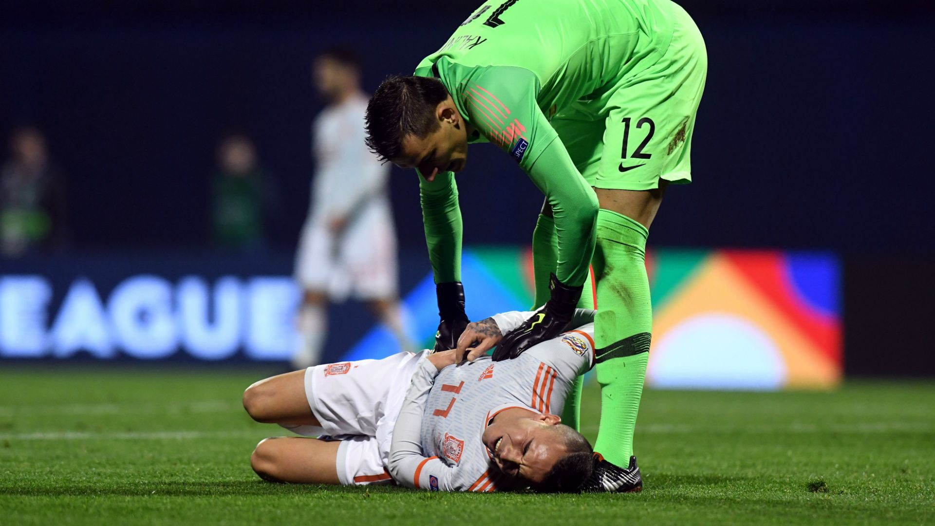 Kalinic and Iago Aspas during the game Croatia - Spain