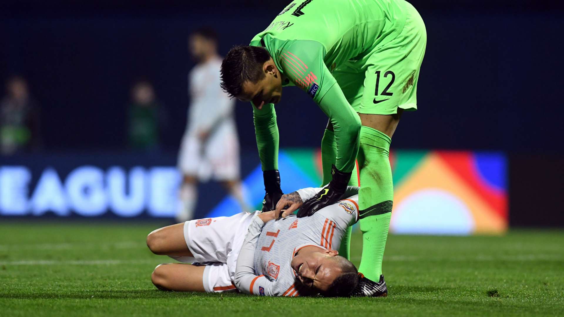 Kalinic and Iago Aspas during the game Croatia - Spain