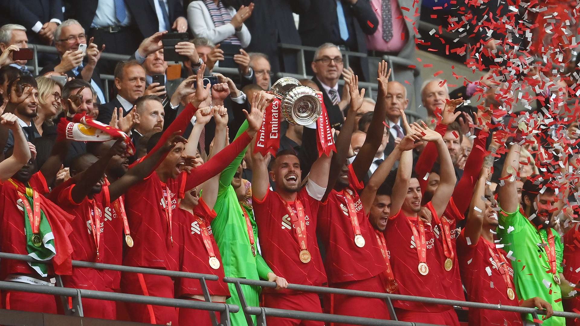Liverpool celebrating 2021-22 FA Cup final