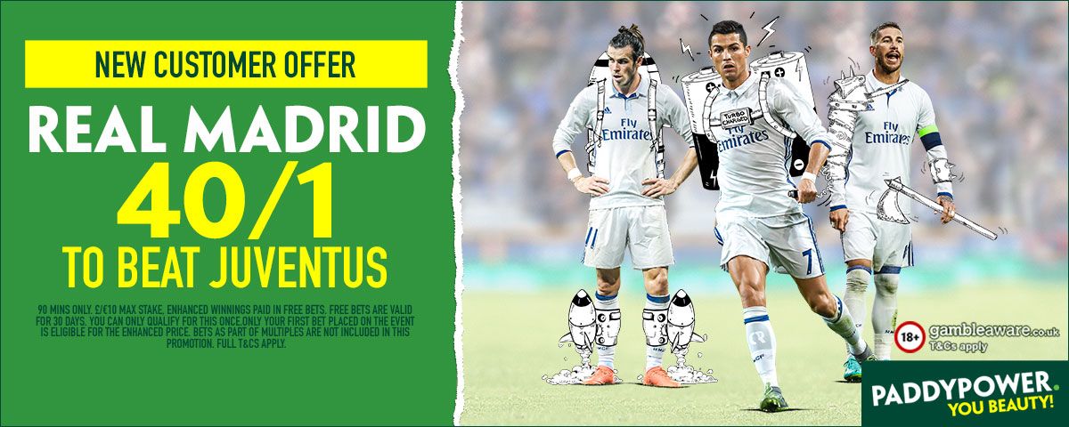 GFX Juventus Real Madrid 40/1 enhanced betting
