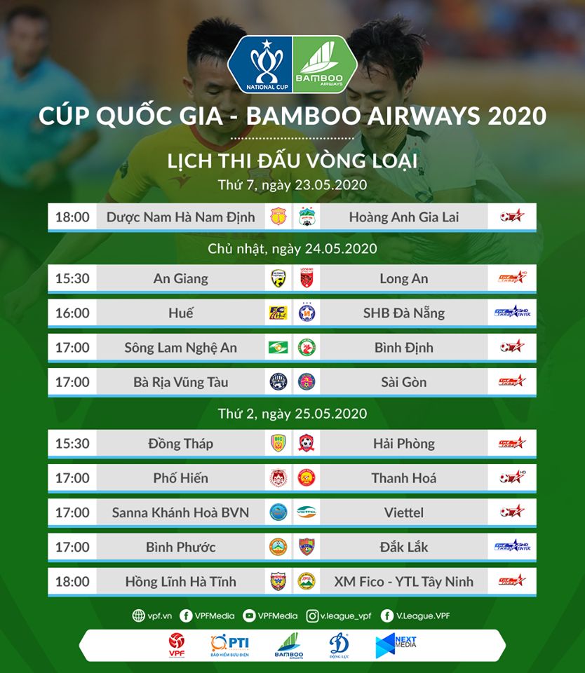 Vietnamese National Cup 2020 | Schedule | May 2020. Lịch thi đấu Cúp Quốc gia 2020. Trực tiếp Nam Định vs HAGL. Link xem Nam Định vs HAGL. Xem BÓNG ĐÁ TV. Trực tiếp bóng đá hôm nay. Trận Nam Định - HAGL được phép mở cửa đón khán giả. V.League. Khi nào V.League trở lại. Dịch COVID-19. Bóng đá. Tin tức bóng đá. Kết quả bóng đá. Tin tức chuyển nhượng. Lịch thi đấu vòng 3 V.League. V.League diễn ra với thể thức mới.