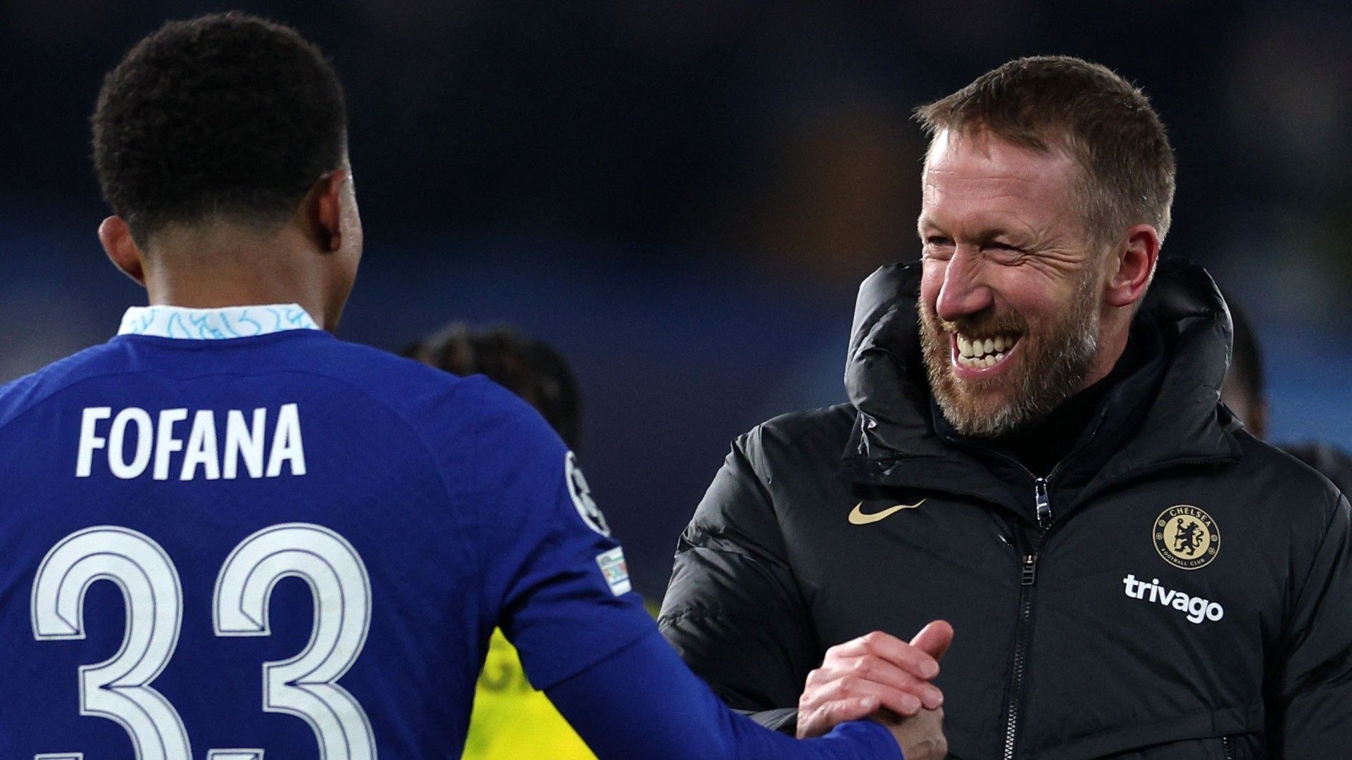 Graham Potter Wesley Fofana embrace Chelsea 2022-23