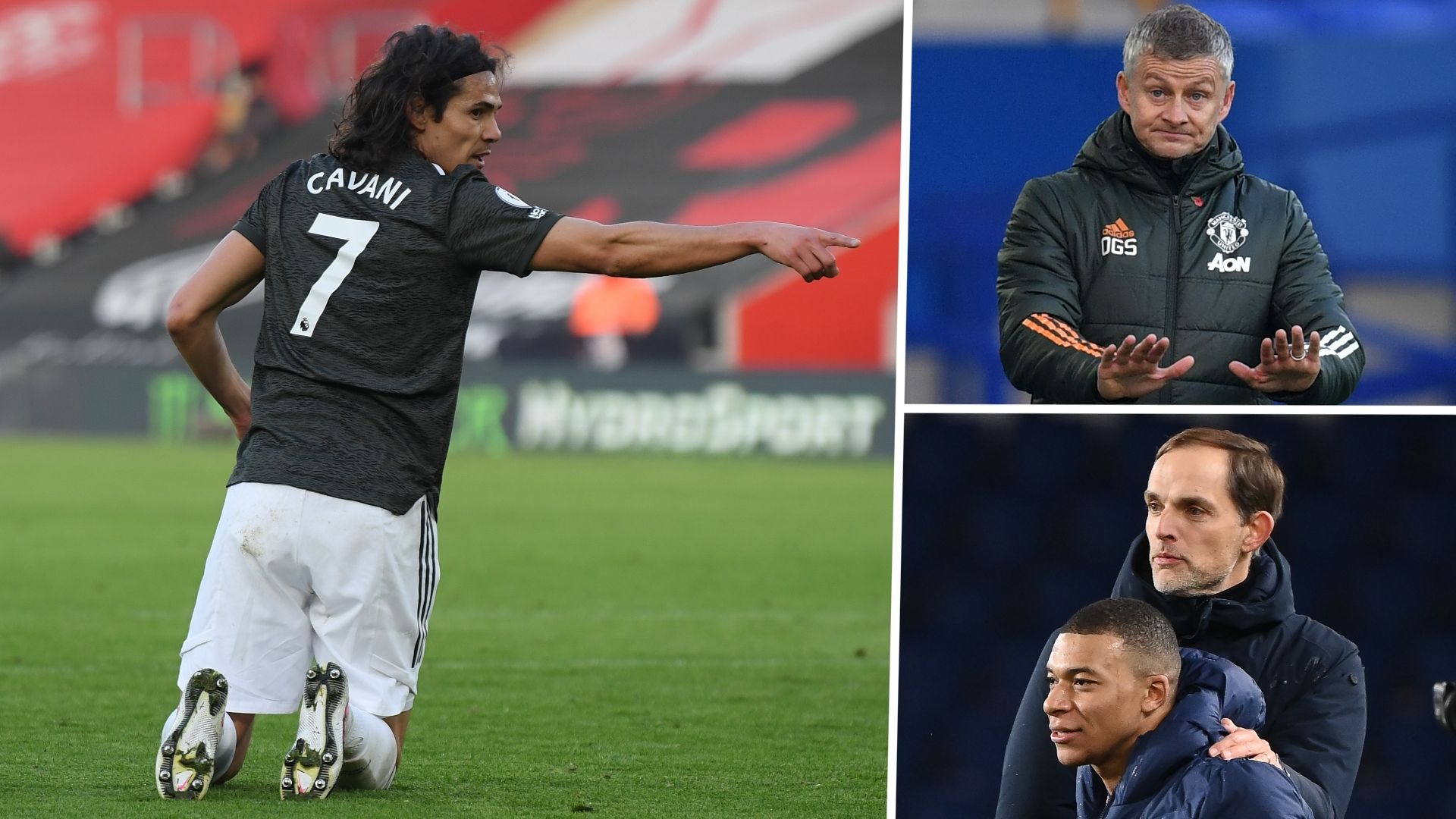 Edinson Cavani Ole Gunnar Solskjaer Thomas Tuchel Kylian Mbappe Manchester United PSG GFX