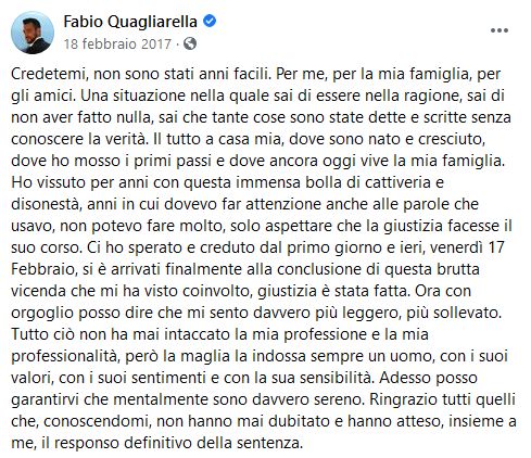 Quagliarella post Facebook