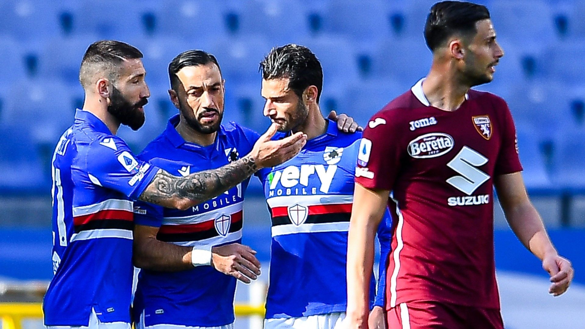 Sampdoria celebrates goal against Torino