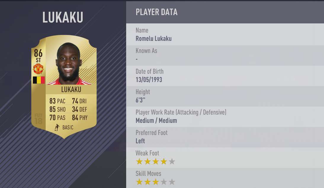 Romelu Lukaku FIFA 18