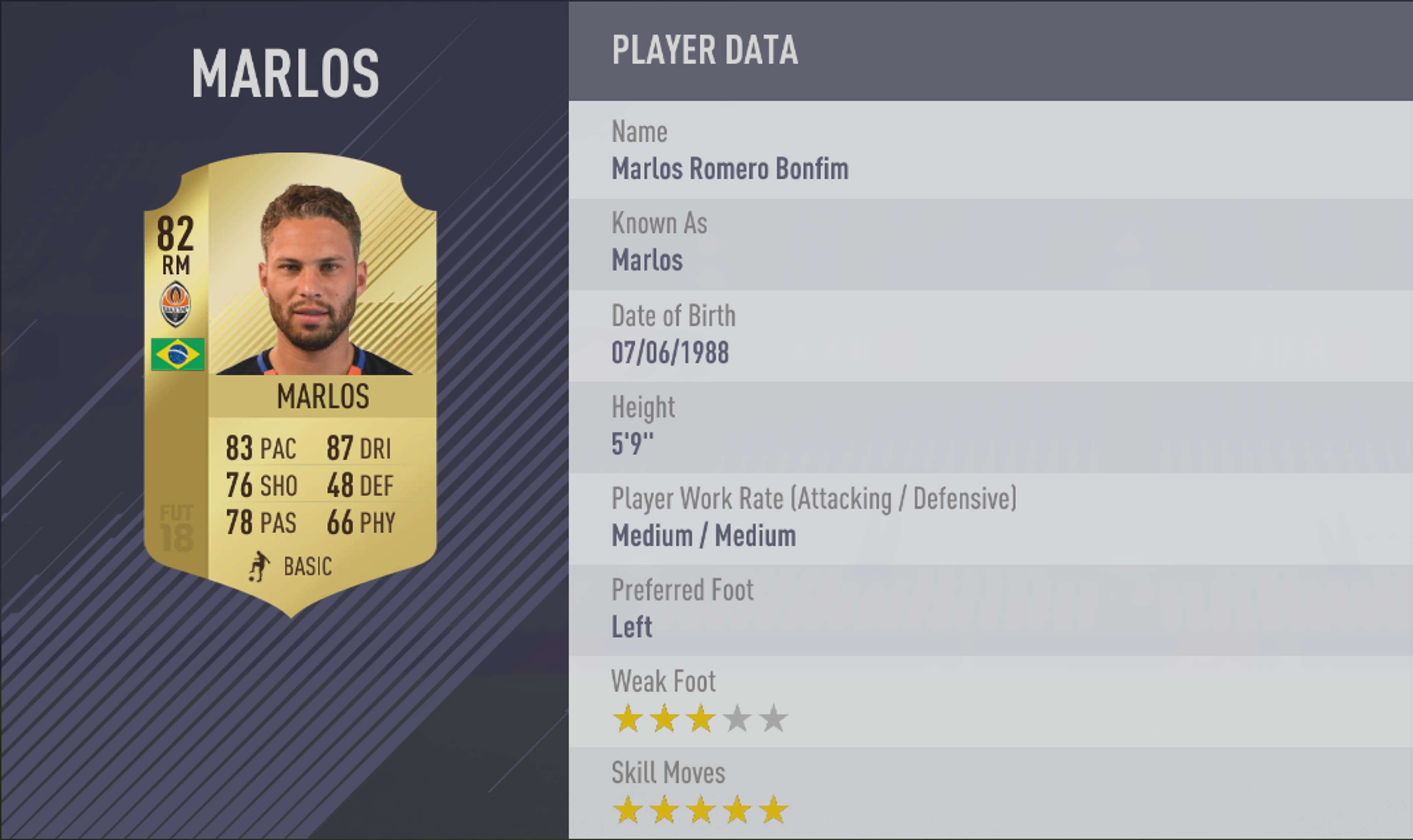 Marlos FIFA 18 Skill Players
