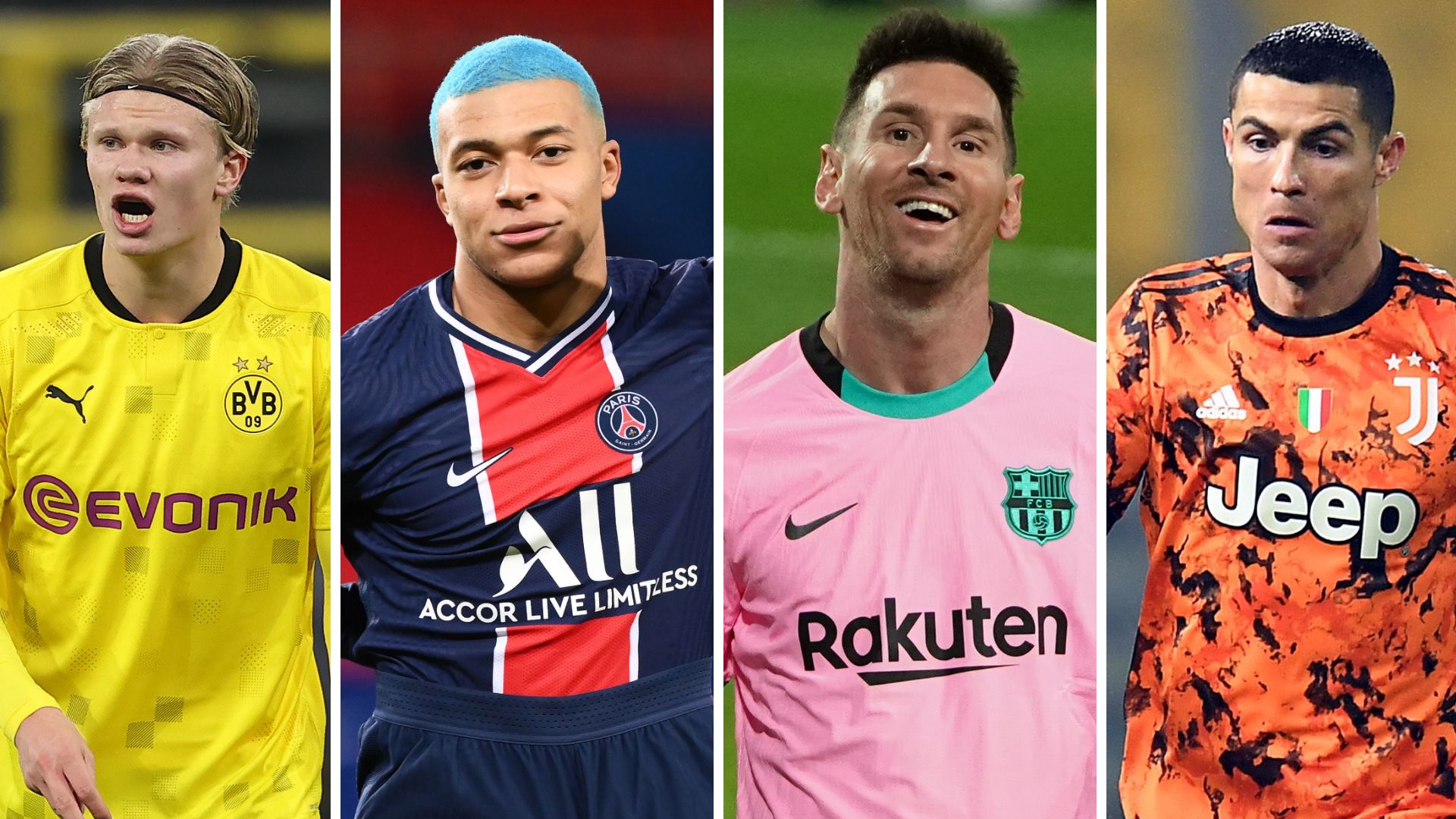 Erling Haaland, Kylian Mbappe, Lionel Messi & Cristiano Ronaldo GFX