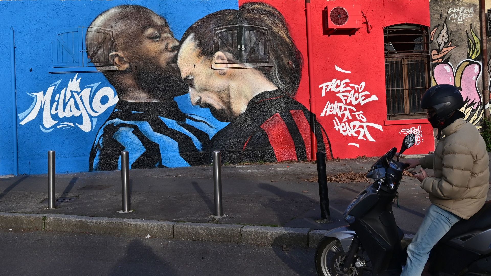 Romelu Lukaku Zlatan Ibrahimovic mural Inter AC Milan