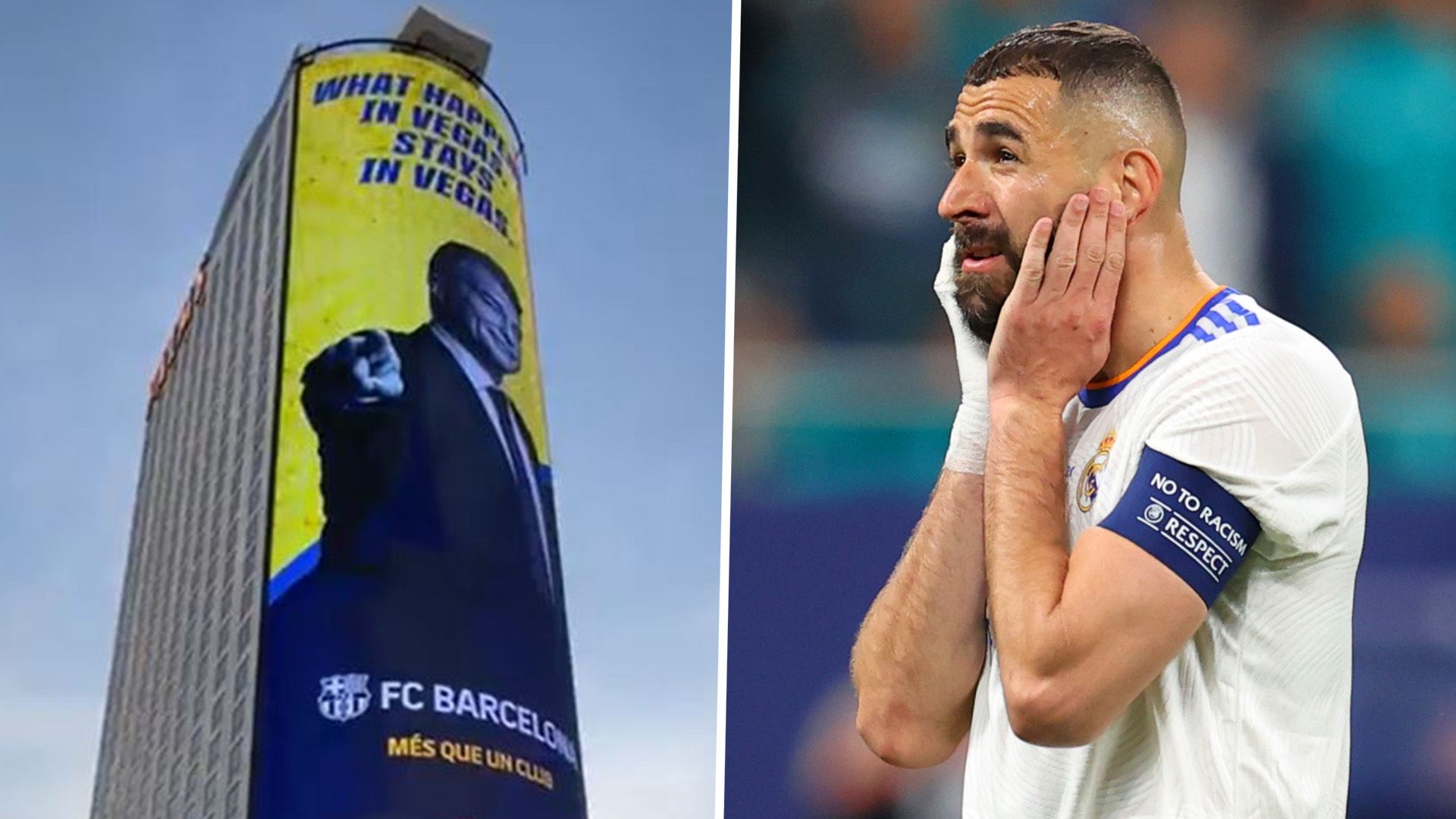 Barcelona Joan Laporta billboard Karim Benzema Real Madrid