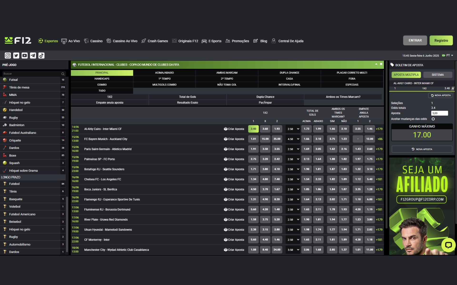 F12 Bet apostas no Mundial de Clubes
