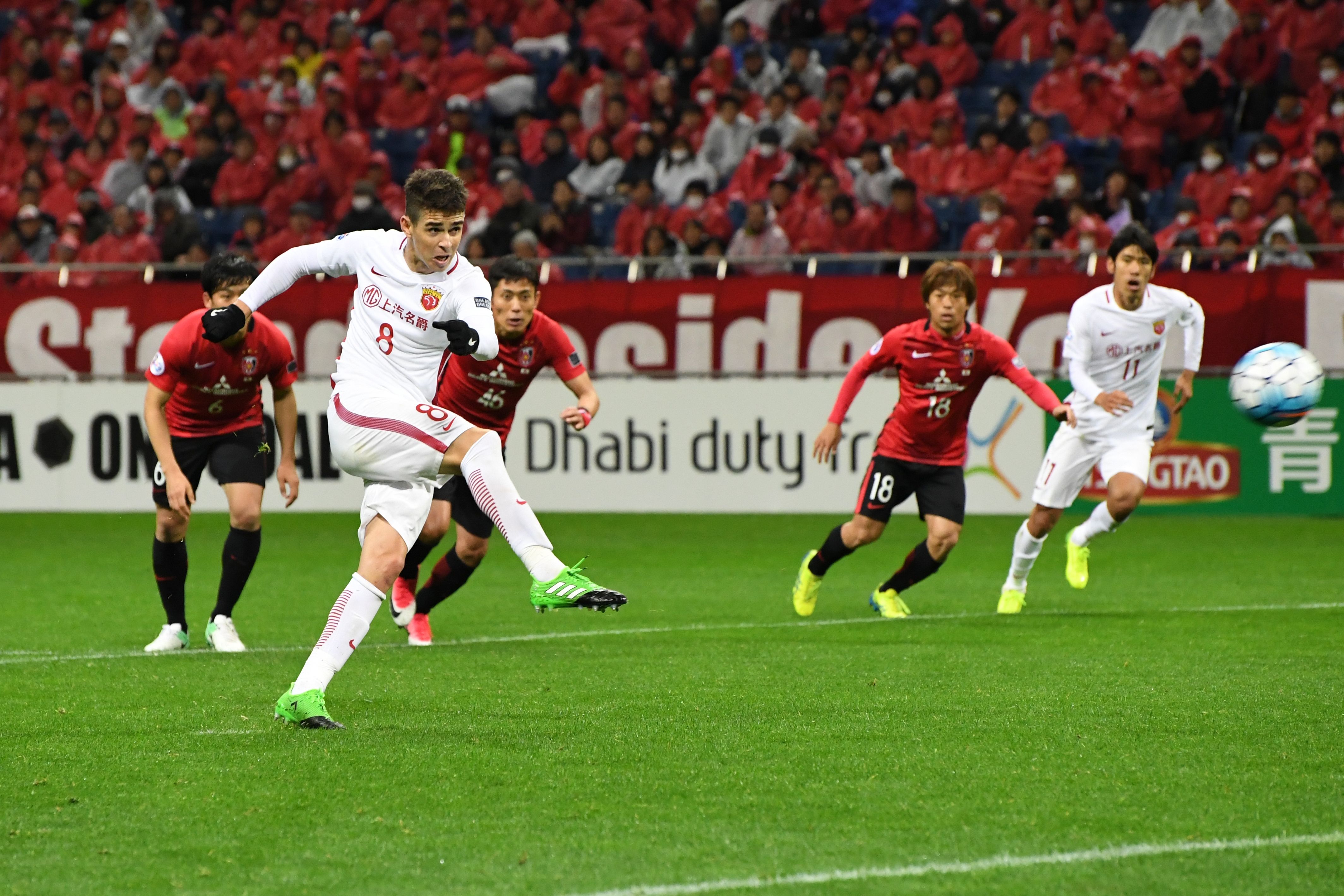 Oscar taking a penalty for Shanghai SIPG