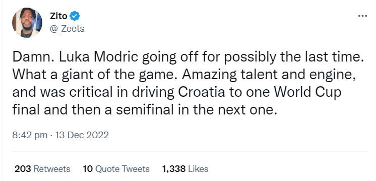 Twitter react Modric flowers
