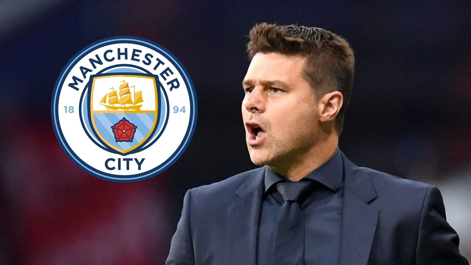 Mauricio Pochettino/Man City logo 2019-20